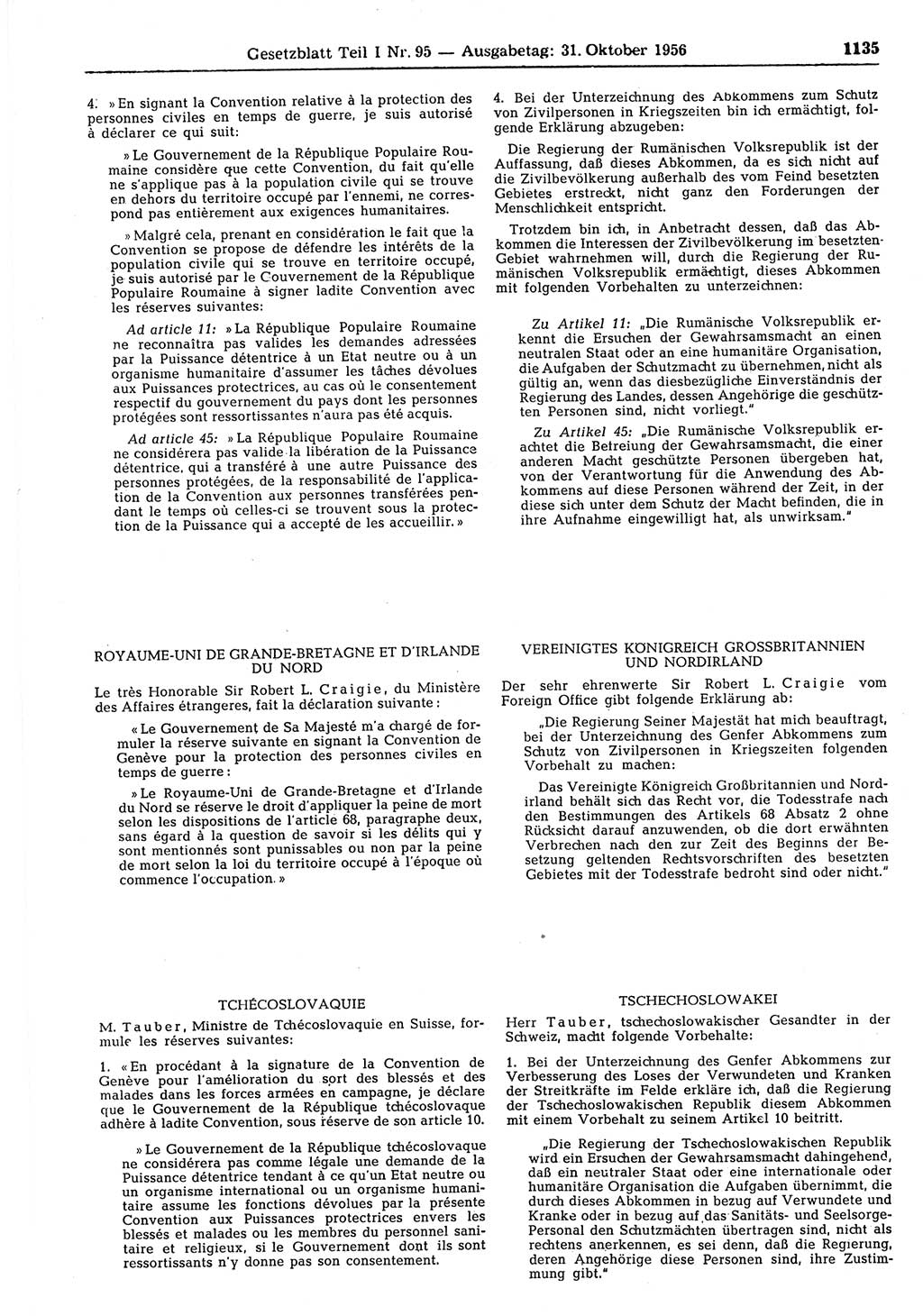 Gesetzblatt (GBl.) der Deutschen Demokratischen Republik (DDR) Teil Ⅰ 1956, Seite 1135 (GBl. DDR Ⅰ 1956, S. 1135)