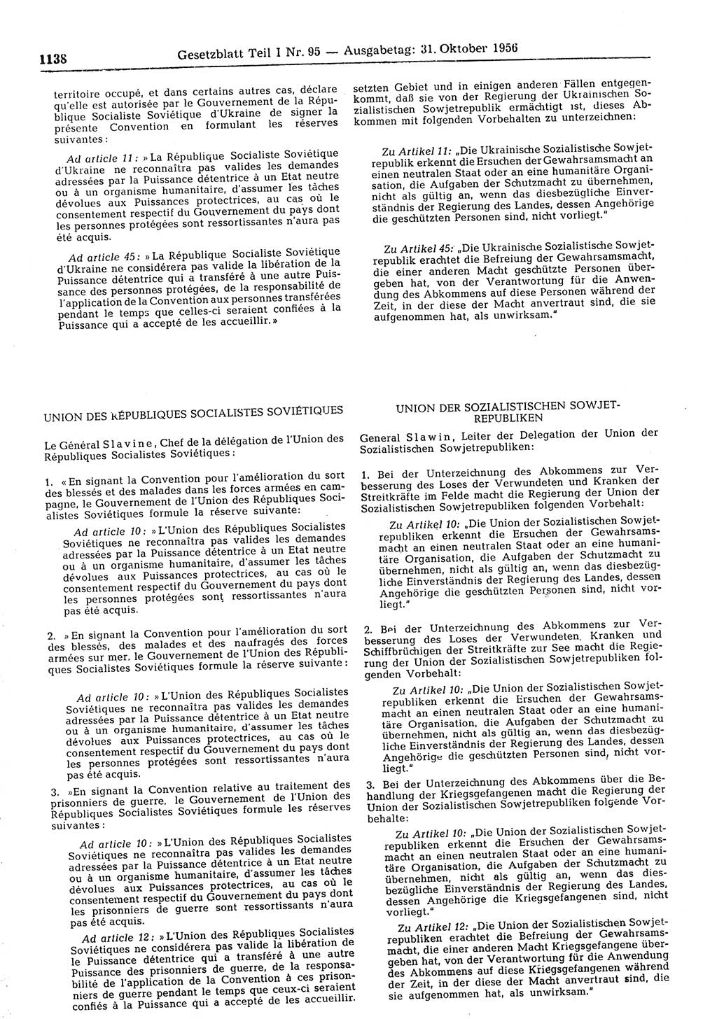 Gesetzblatt (GBl.) der Deutschen Demokratischen Republik (DDR) Teil Ⅰ 1956, Seite 1138 (GBl. DDR Ⅰ 1956, S. 1138)