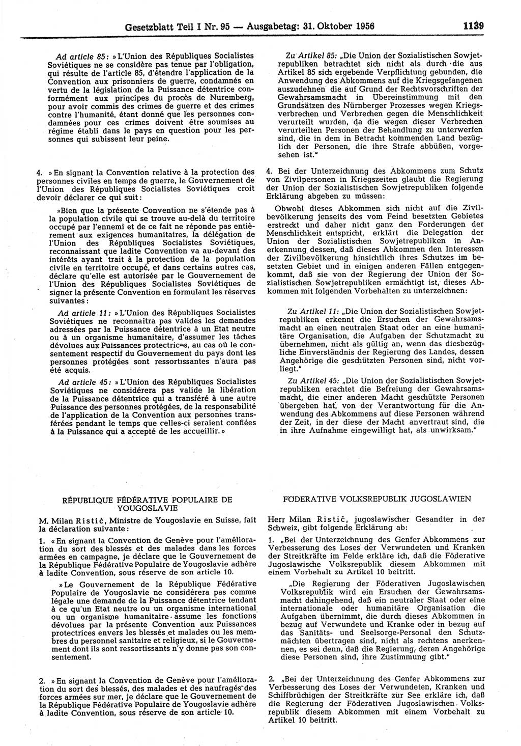 Gesetzblatt (GBl.) der Deutschen Demokratischen Republik (DDR) Teil Ⅰ 1956, Seite 1139 (GBl. DDR Ⅰ 1956, S. 1139)