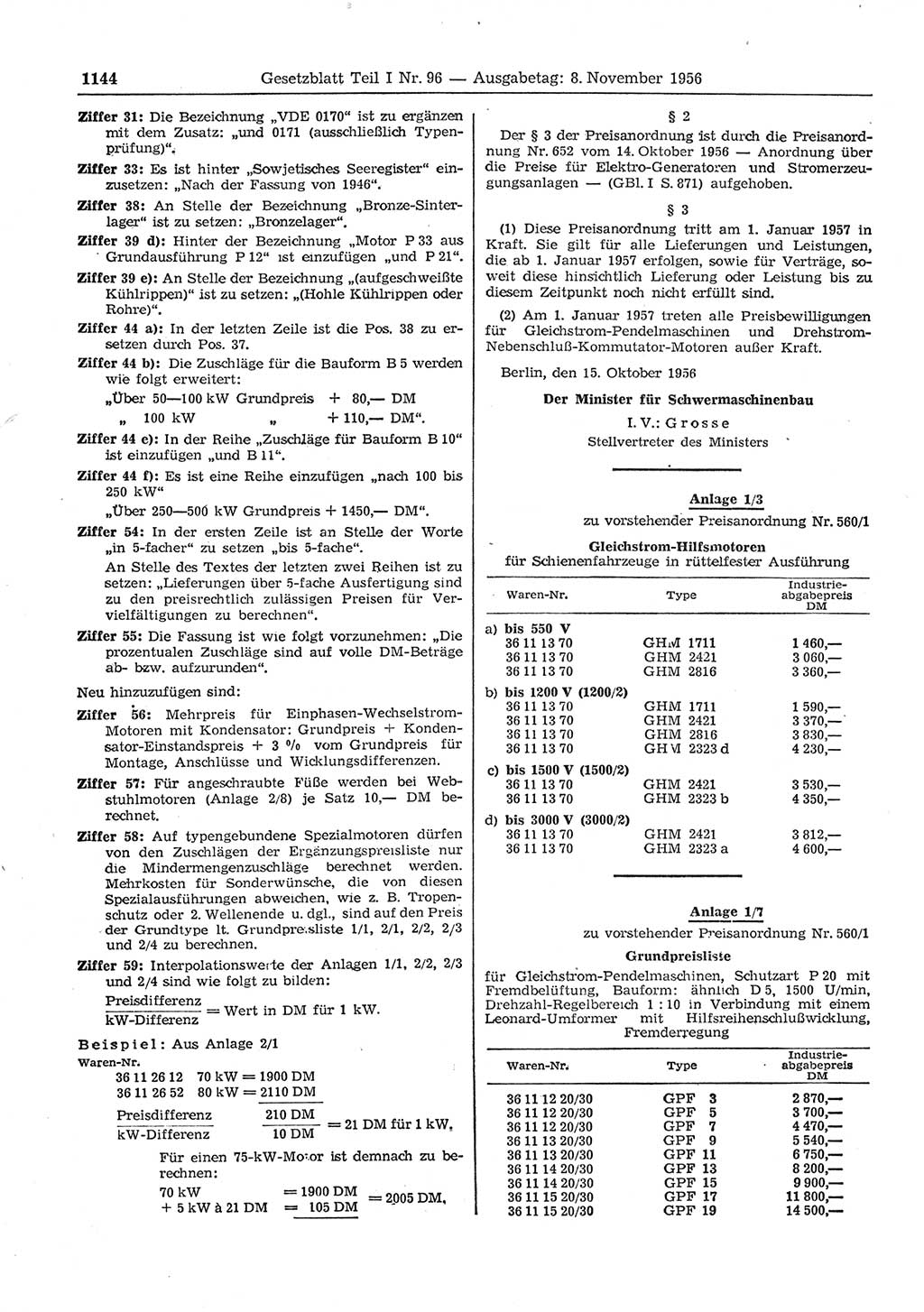 Gesetzblatt (GBl.) der Deutschen Demokratischen Republik (DDR) Teil Ⅰ 1956, Seite 1144 (GBl. DDR Ⅰ 1956, S. 1144)