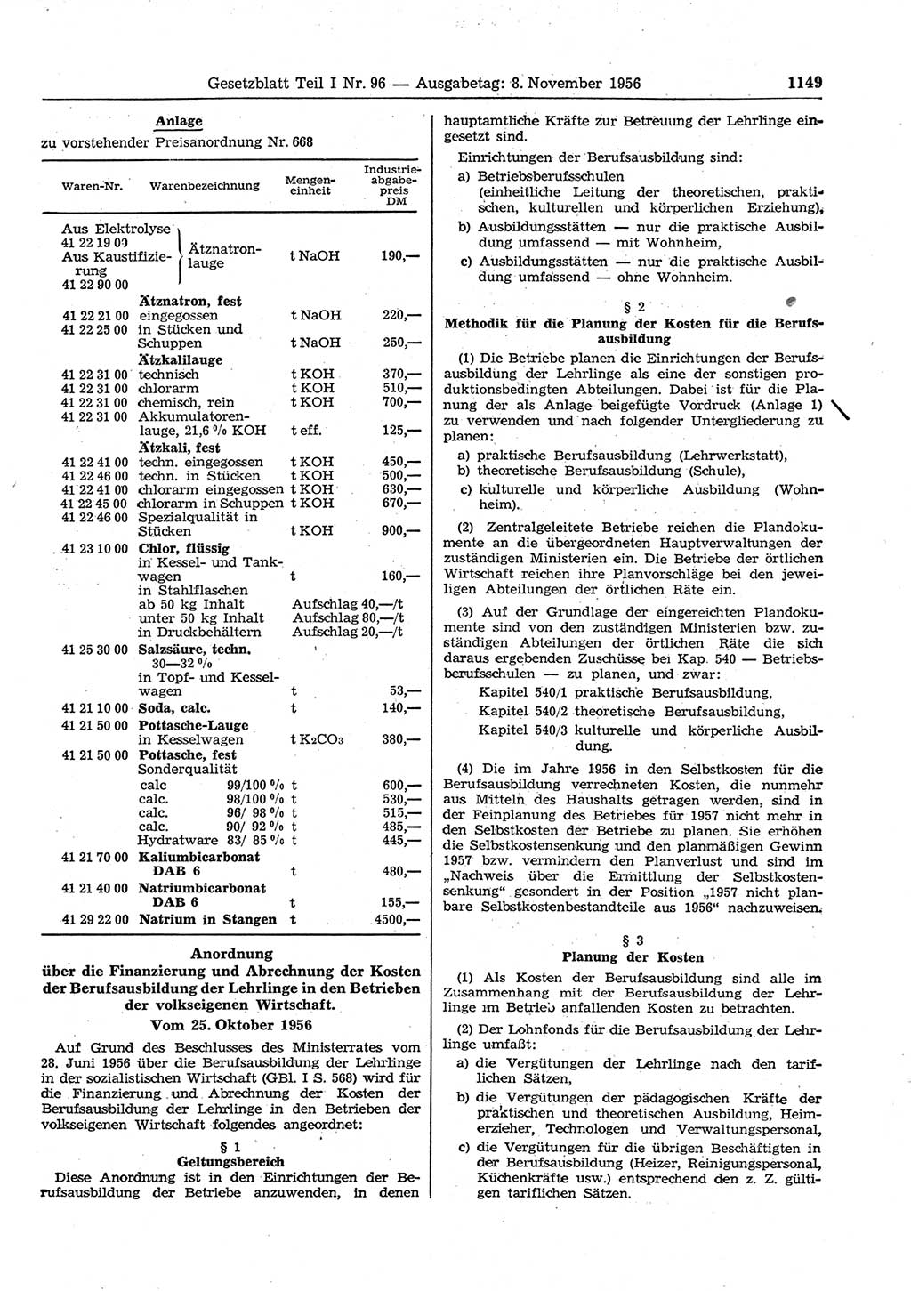 Gesetzblatt (GBl.) der Deutschen Demokratischen Republik (DDR) Teil Ⅰ 1956, Seite 1149 (GBl. DDR Ⅰ 1956, S. 1149)