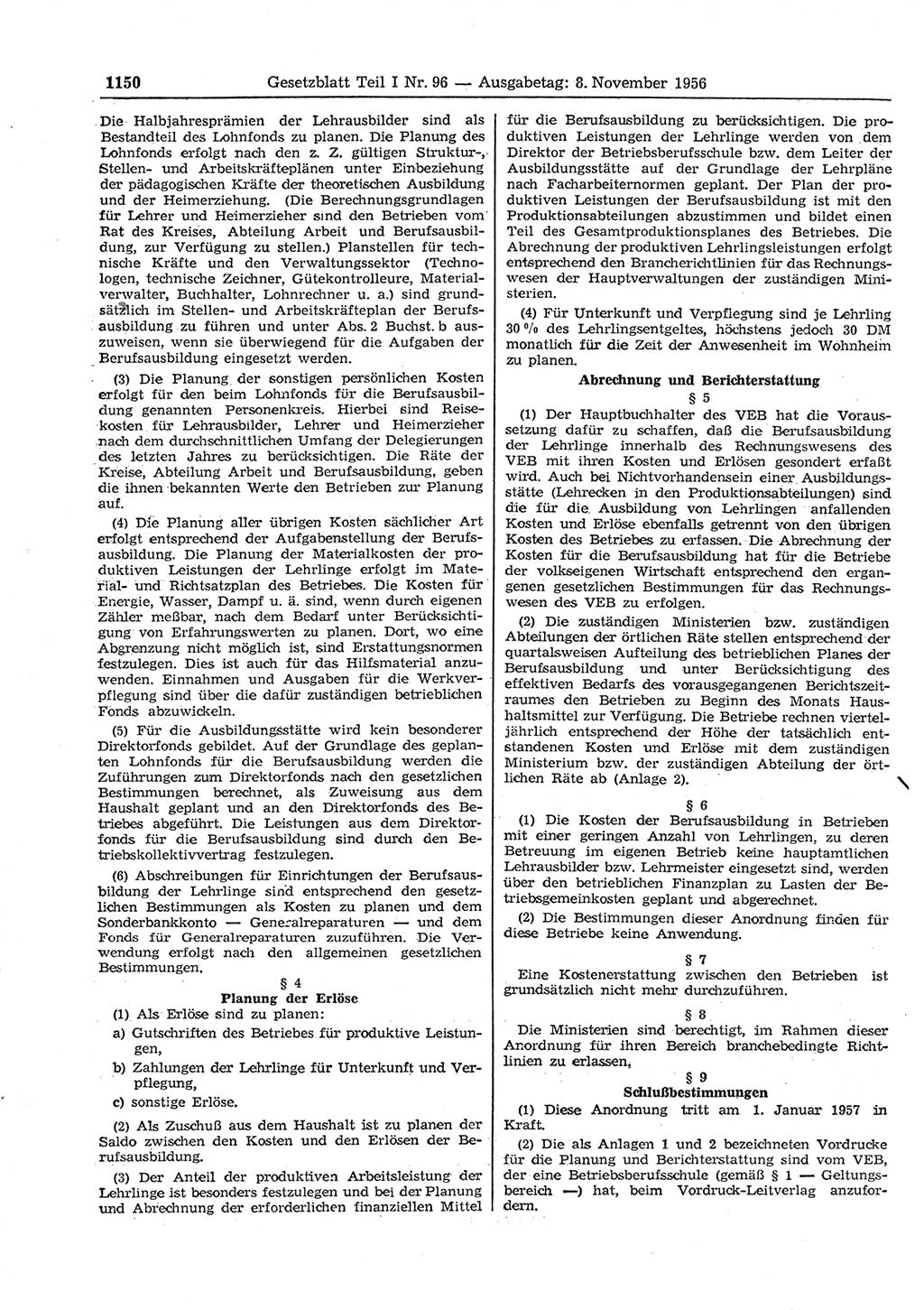 Gesetzblatt (GBl.) der Deutschen Demokratischen Republik (DDR) Teil Ⅰ 1956, Seite 1150 (GBl. DDR Ⅰ 1956, S. 1150)