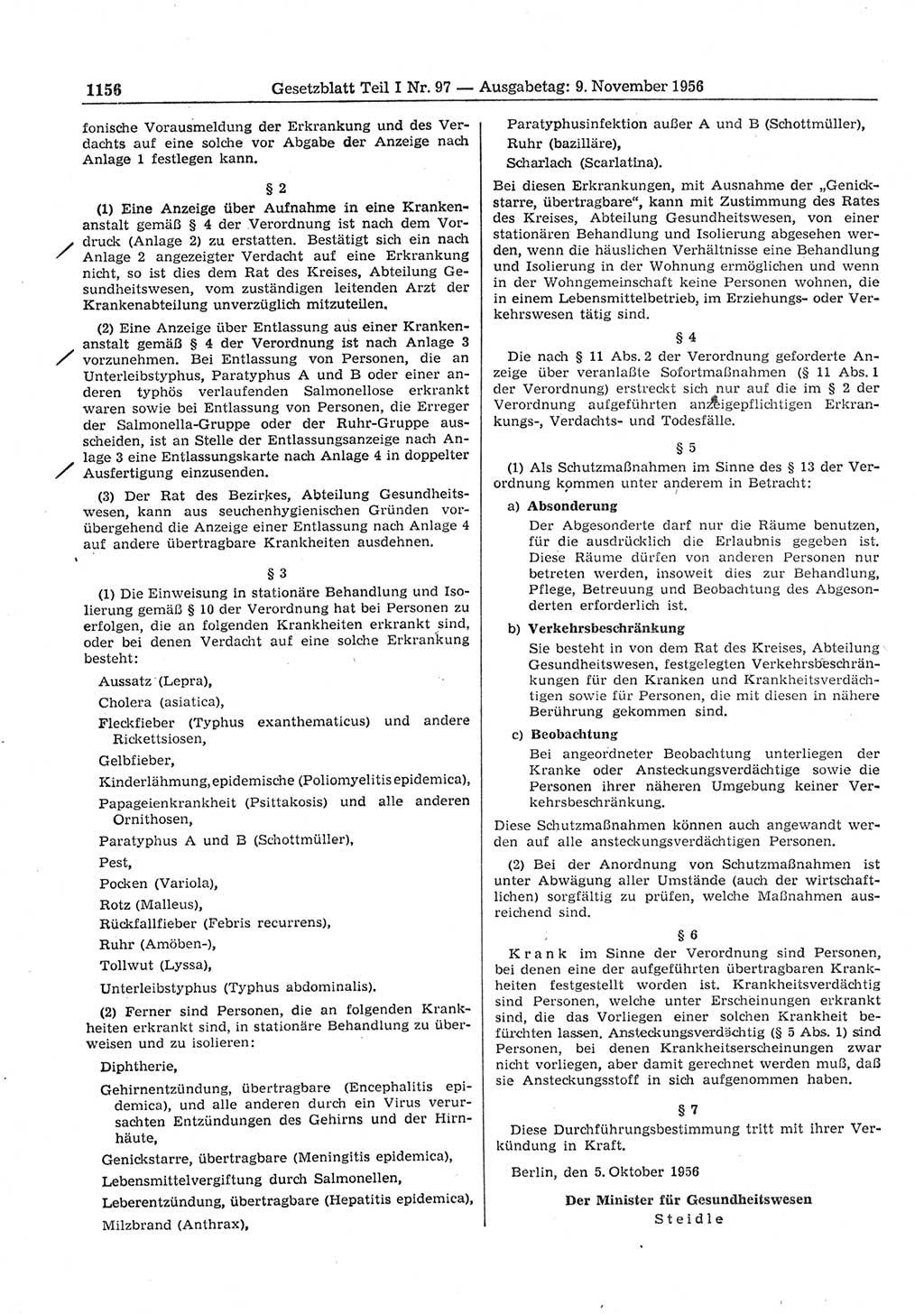 Gesetzblatt (GBl.) der Deutschen Demokratischen Republik (DDR) Teil Ⅰ 1956, Seite 1156 (GBl. DDR Ⅰ 1956, S. 1156)