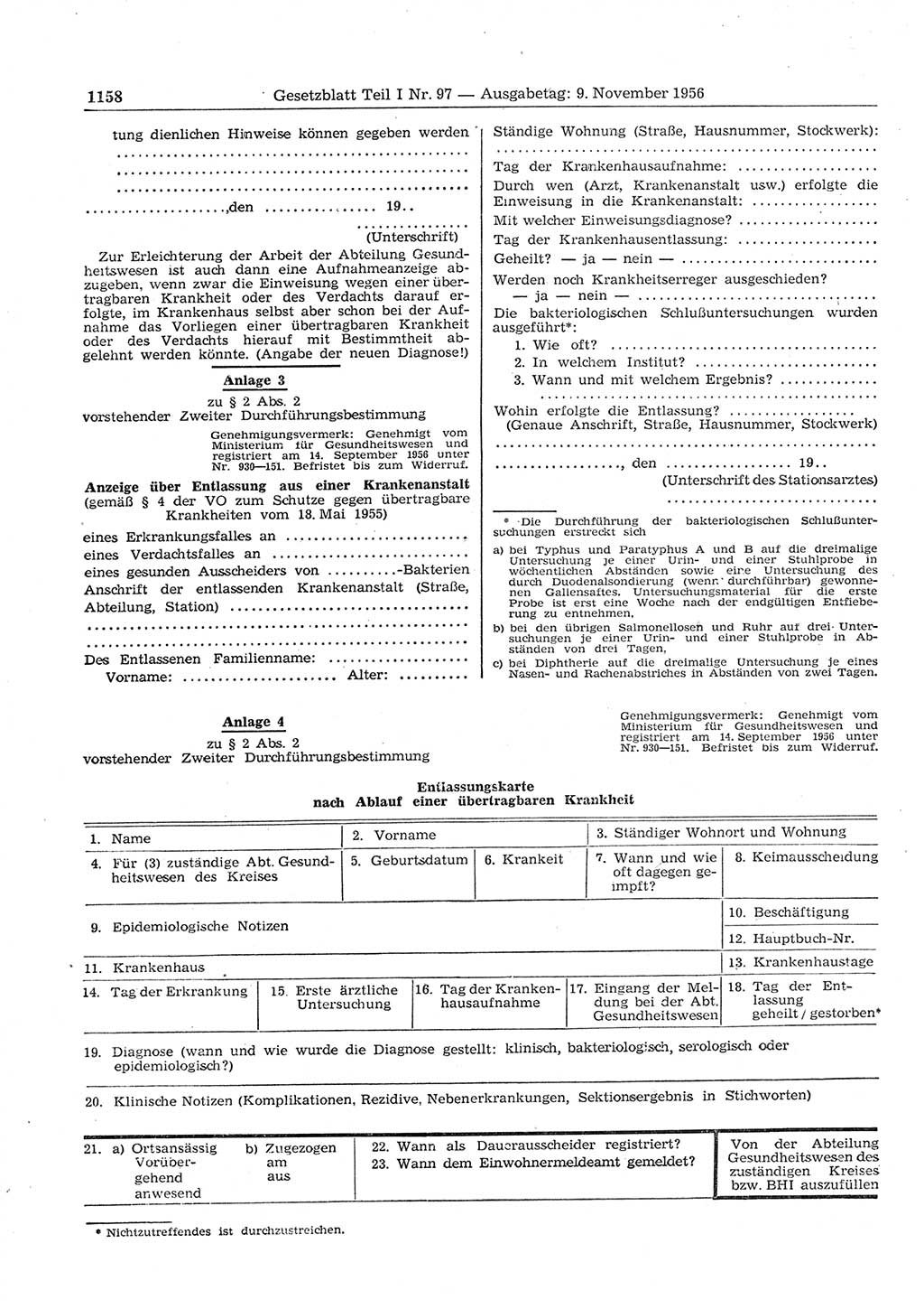 Gesetzblatt (GBl.) der Deutschen Demokratischen Republik (DDR) Teil Ⅰ 1956, Seite 1158 (GBl. DDR Ⅰ 1956, S. 1158)