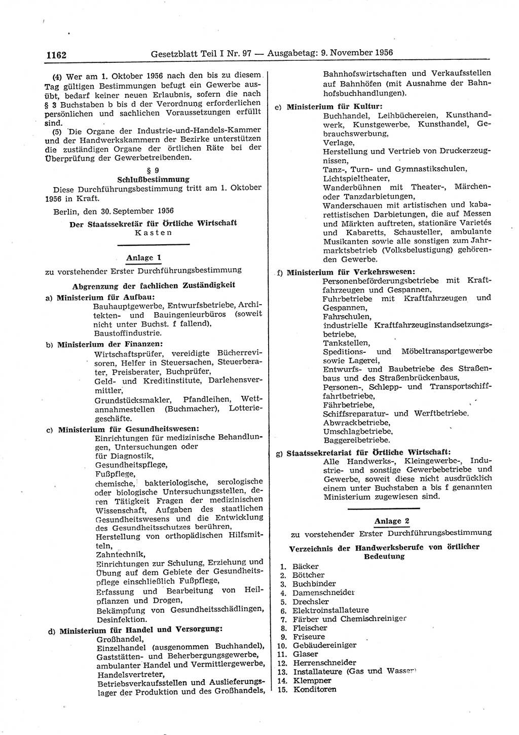 Gesetzblatt (GBl.) der Deutschen Demokratischen Republik (DDR) Teil Ⅰ 1956, Seite 1162 (GBl. DDR Ⅰ 1956, S. 1162)