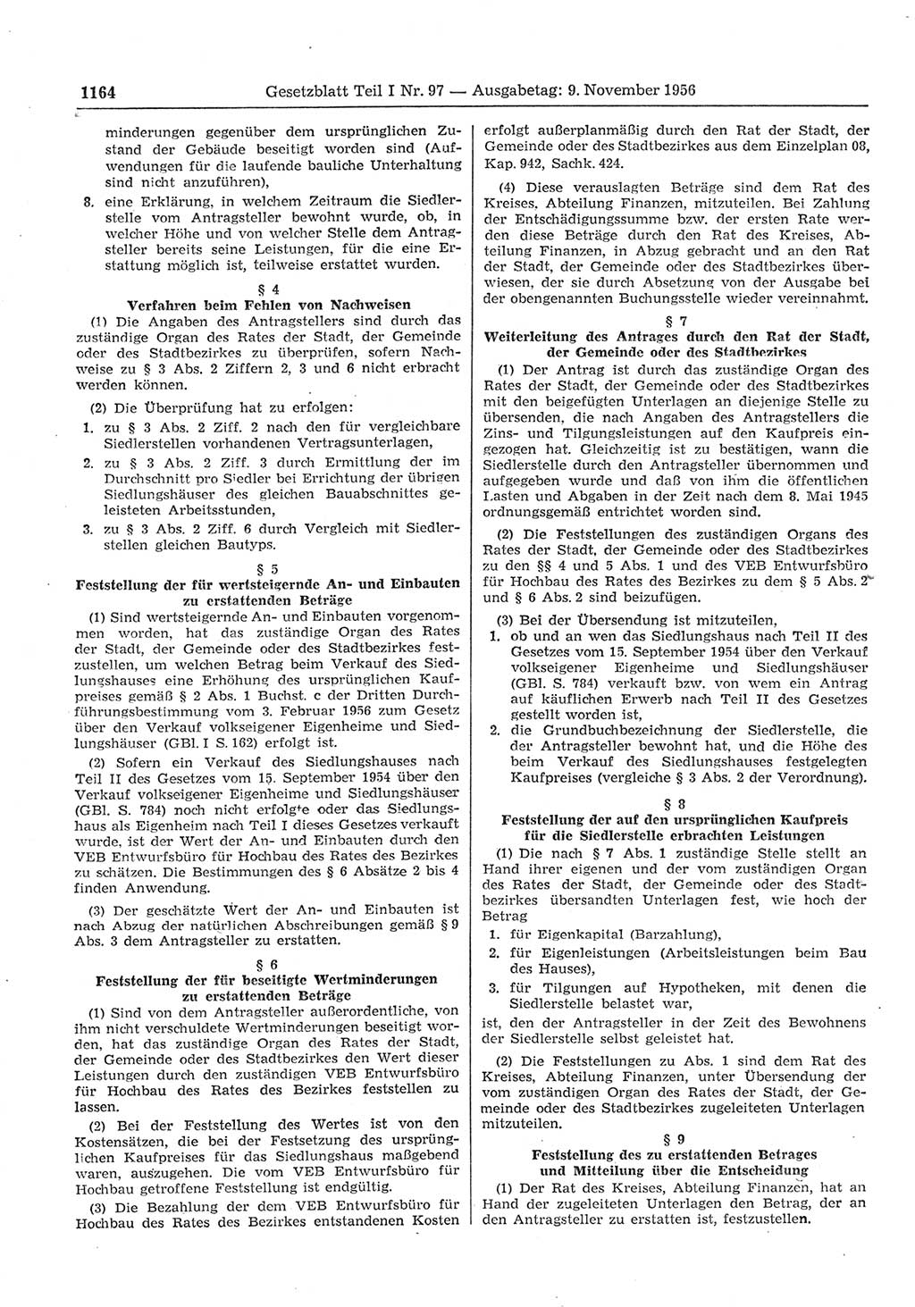 Gesetzblatt (GBl.) der Deutschen Demokratischen Republik (DDR) Teil Ⅰ 1956, Seite 1164 (GBl. DDR Ⅰ 1956, S. 1164)