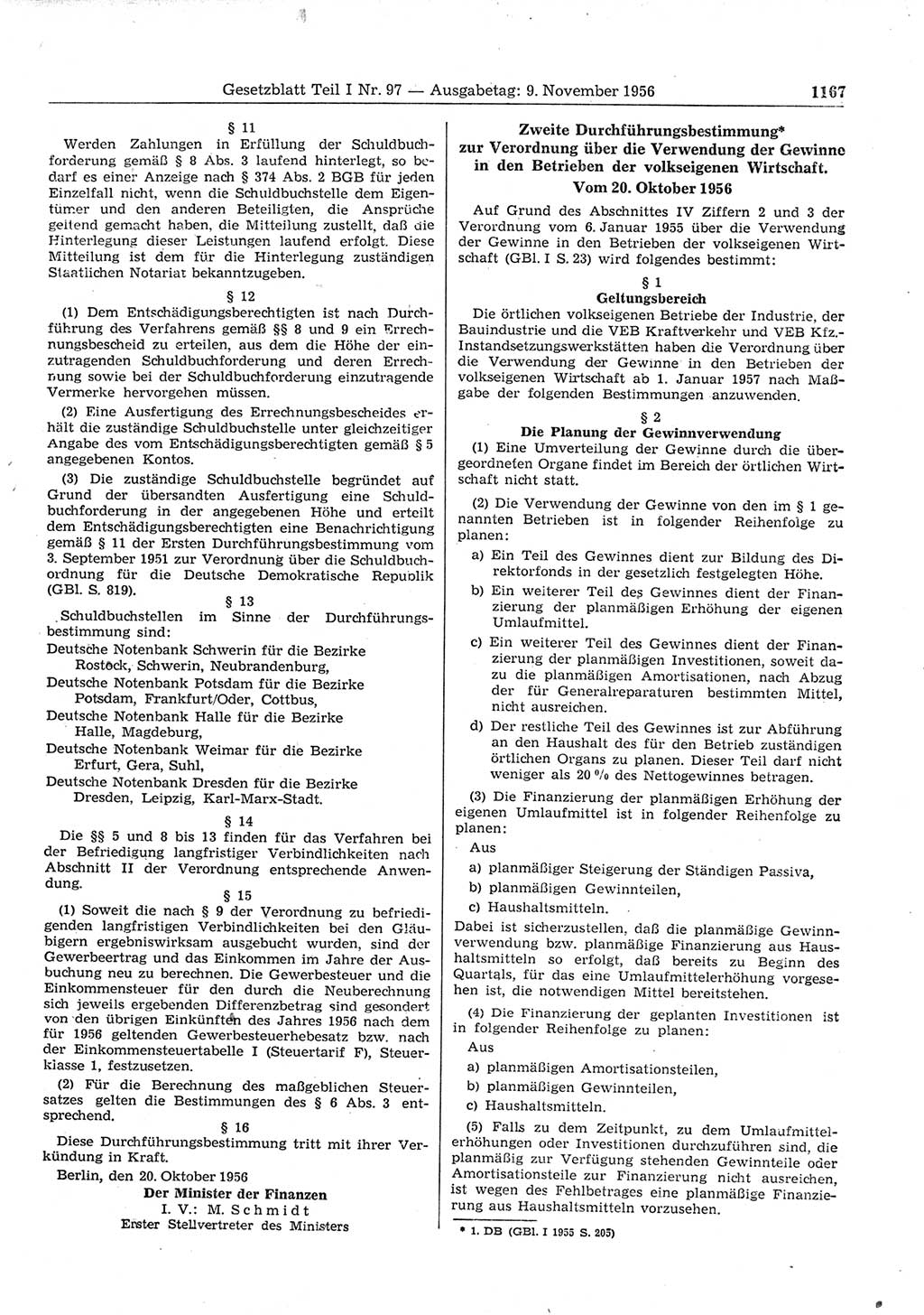 Gesetzblatt (GBl.) der Deutschen Demokratischen Republik (DDR) Teil Ⅰ 1956, Seite 1167 (GBl. DDR Ⅰ 1956, S. 1167)