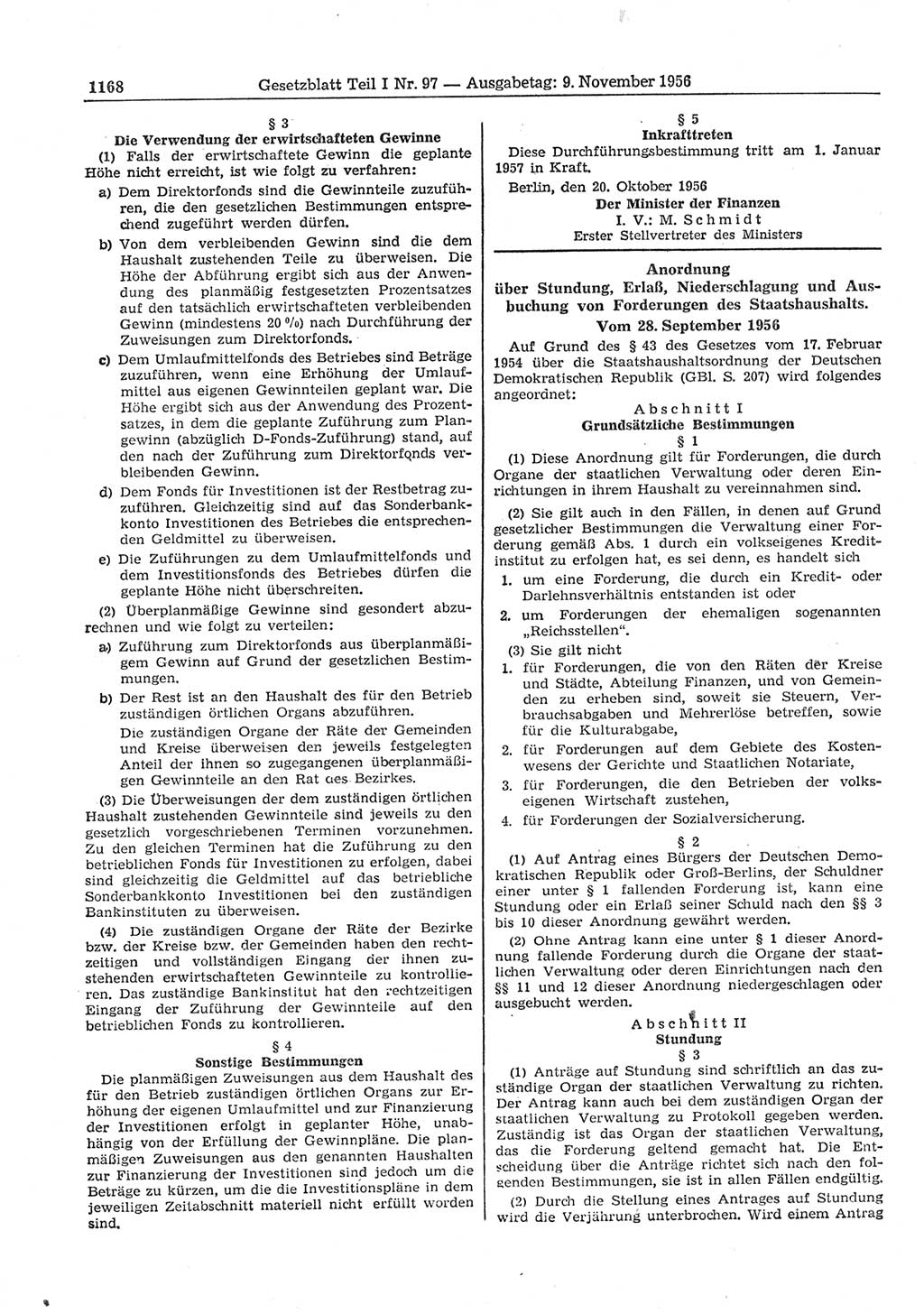 Gesetzblatt (GBl.) der Deutschen Demokratischen Republik (DDR) Teil Ⅰ 1956, Seite 1168 (GBl. DDR Ⅰ 1956, S. 1168)