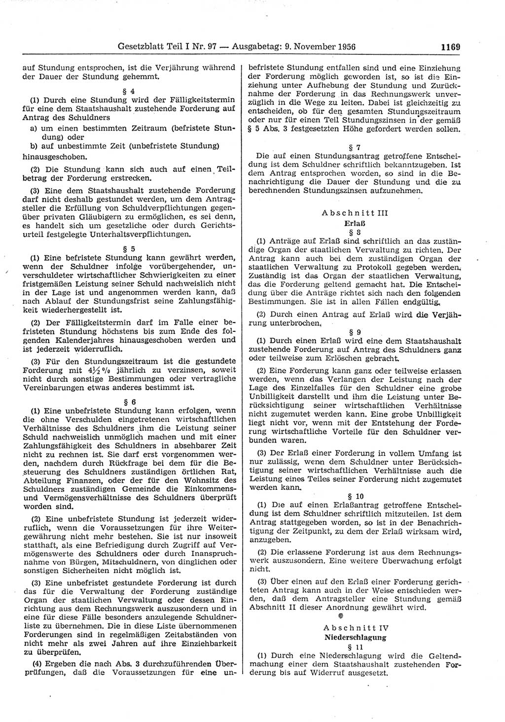 Gesetzblatt (GBl.) der Deutschen Demokratischen Republik (DDR) Teil Ⅰ 1956, Seite 1169 (GBl. DDR Ⅰ 1956, S. 1169)
