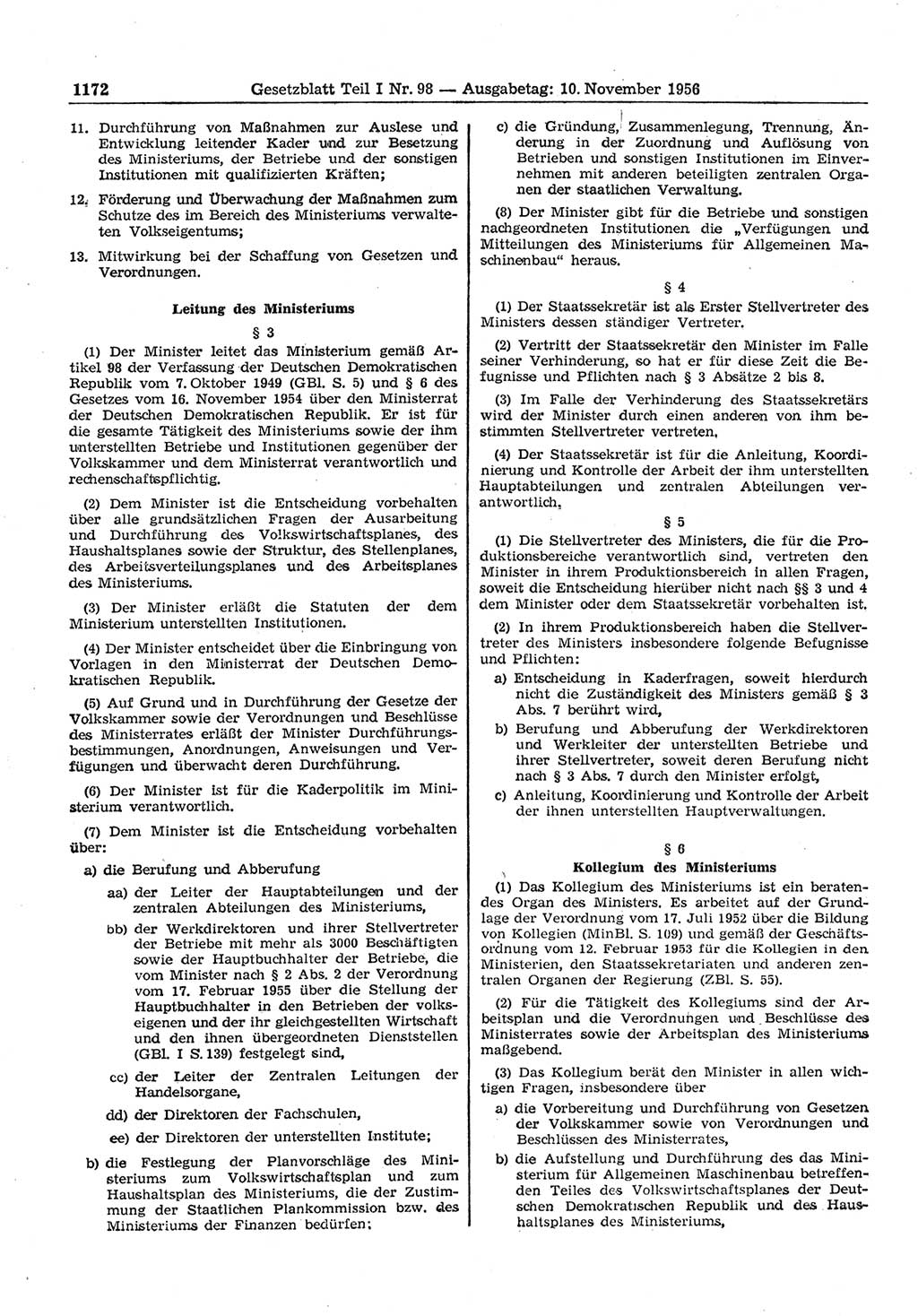 Gesetzblatt (GBl.) der Deutschen Demokratischen Republik (DDR) Teil Ⅰ 1956, Seite 1172 (GBl. DDR Ⅰ 1956, S. 1172)