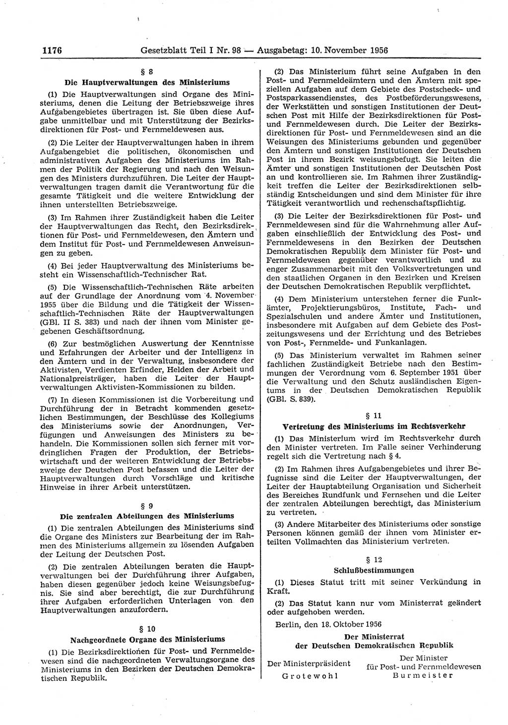 Gesetzblatt (GBl.) der Deutschen Demokratischen Republik (DDR) Teil Ⅰ 1956, Seite 1176 (GBl. DDR Ⅰ 1956, S. 1176)