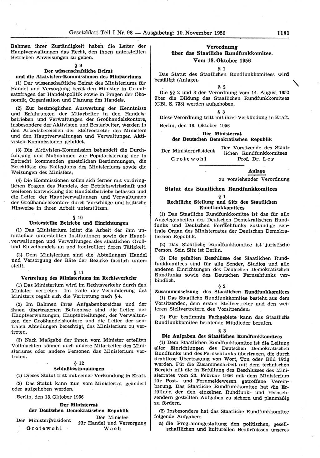 Gesetzblatt (GBl.) der Deutschen Demokratischen Republik (DDR) Teil Ⅰ 1956, Seite 1181 (GBl. DDR Ⅰ 1956, S. 1181)