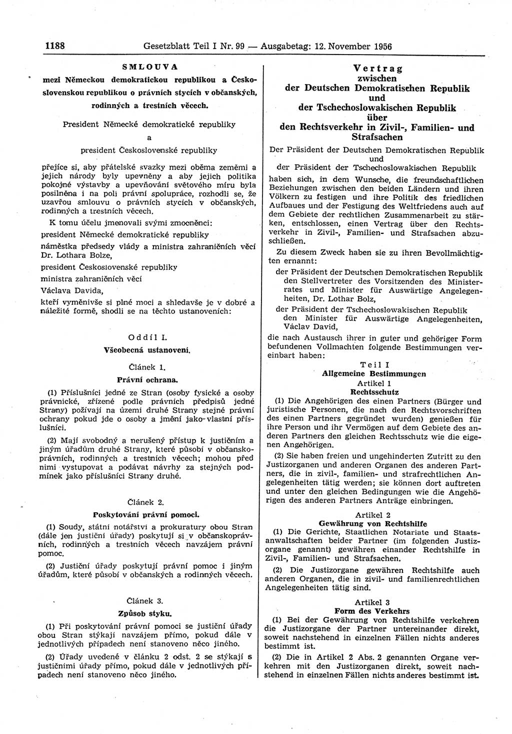 Gesetzblatt (GBl.) der Deutschen Demokratischen Republik (DDR) Teil Ⅰ 1956, Seite 1188 (GBl. DDR Ⅰ 1956, S. 1188)