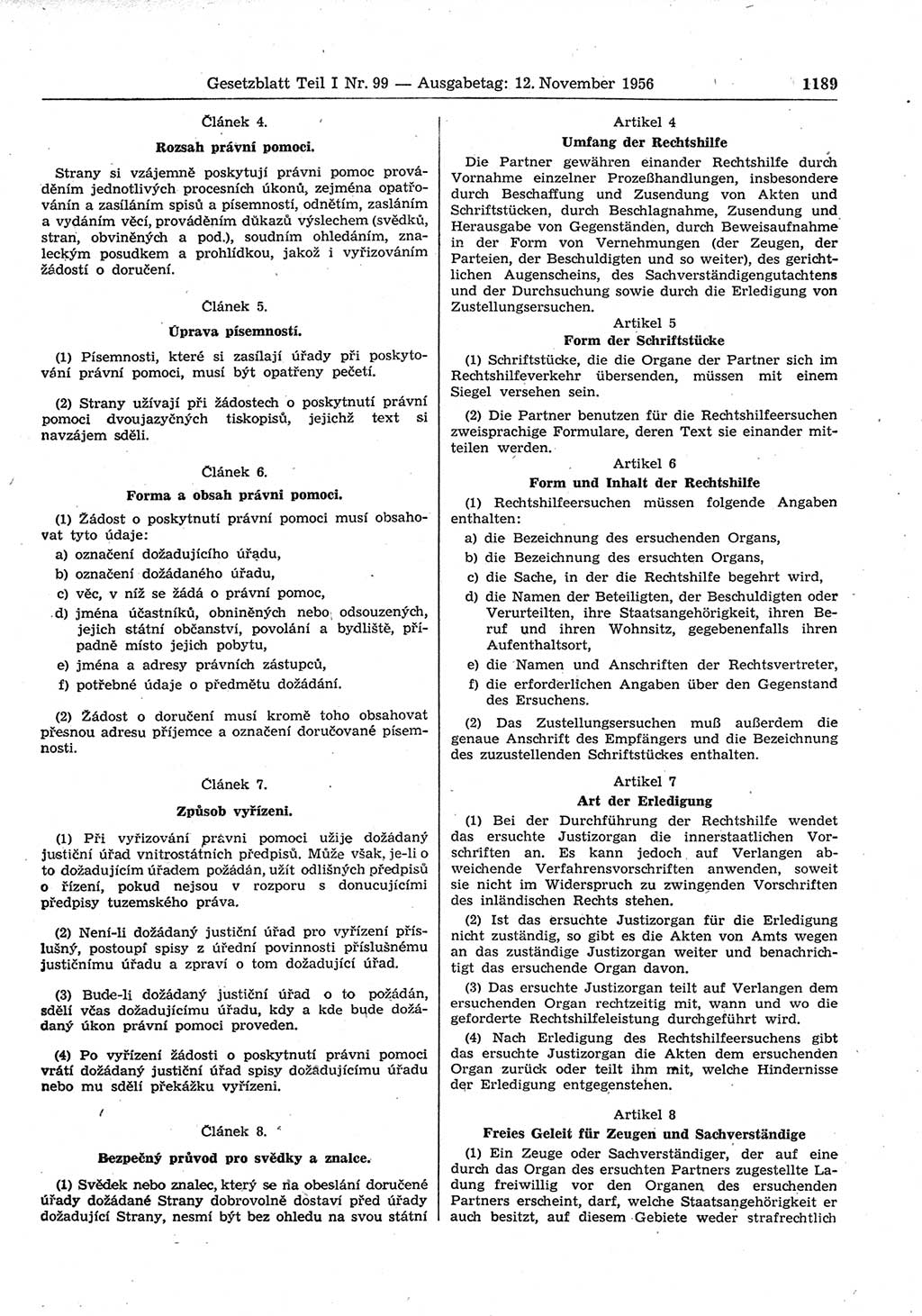 Gesetzblatt (GBl.) der Deutschen Demokratischen Republik (DDR) Teil Ⅰ 1956, Seite 1189 (GBl. DDR Ⅰ 1956, S. 1189)