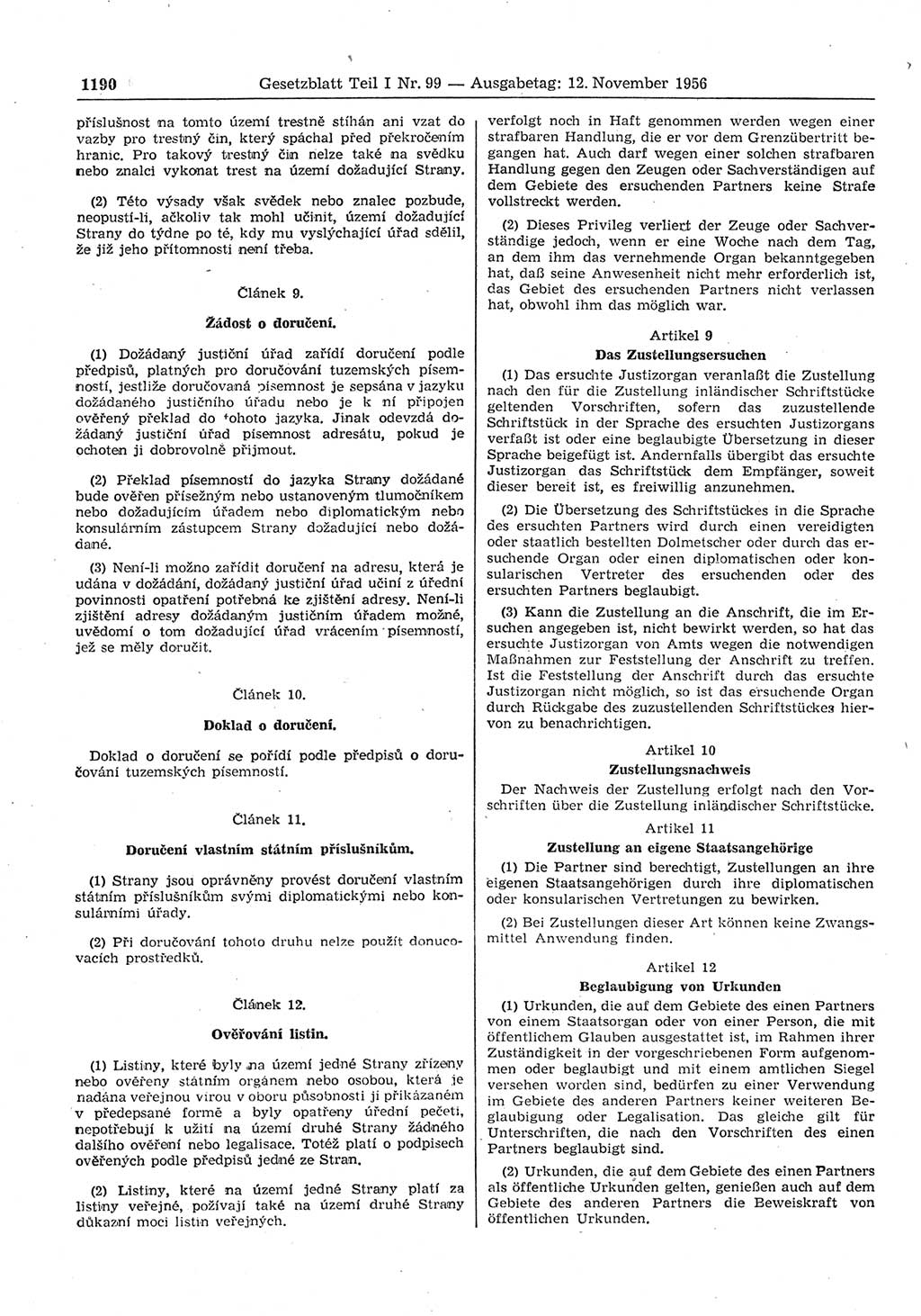Gesetzblatt (GBl.) der Deutschen Demokratischen Republik (DDR) Teil Ⅰ 1956, Seite 1190 (GBl. DDR Ⅰ 1956, S. 1190)