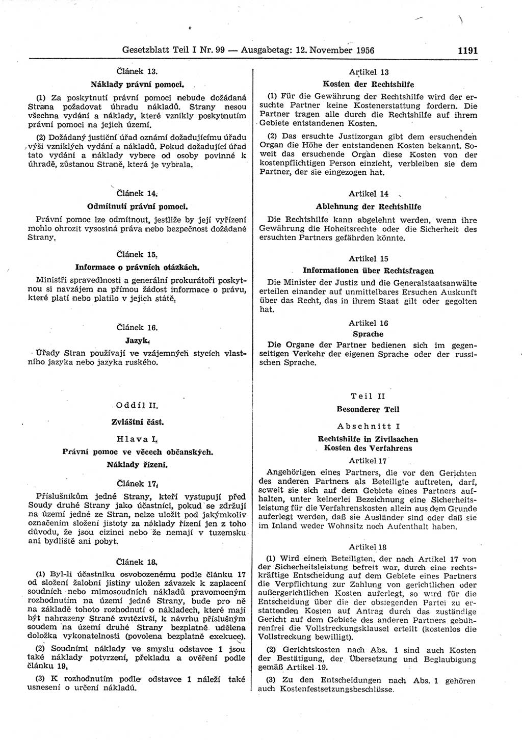 Gesetzblatt (GBl.) der Deutschen Demokratischen Republik (DDR) Teil Ⅰ 1956, Seite 1191 (GBl. DDR Ⅰ 1956, S. 1191)