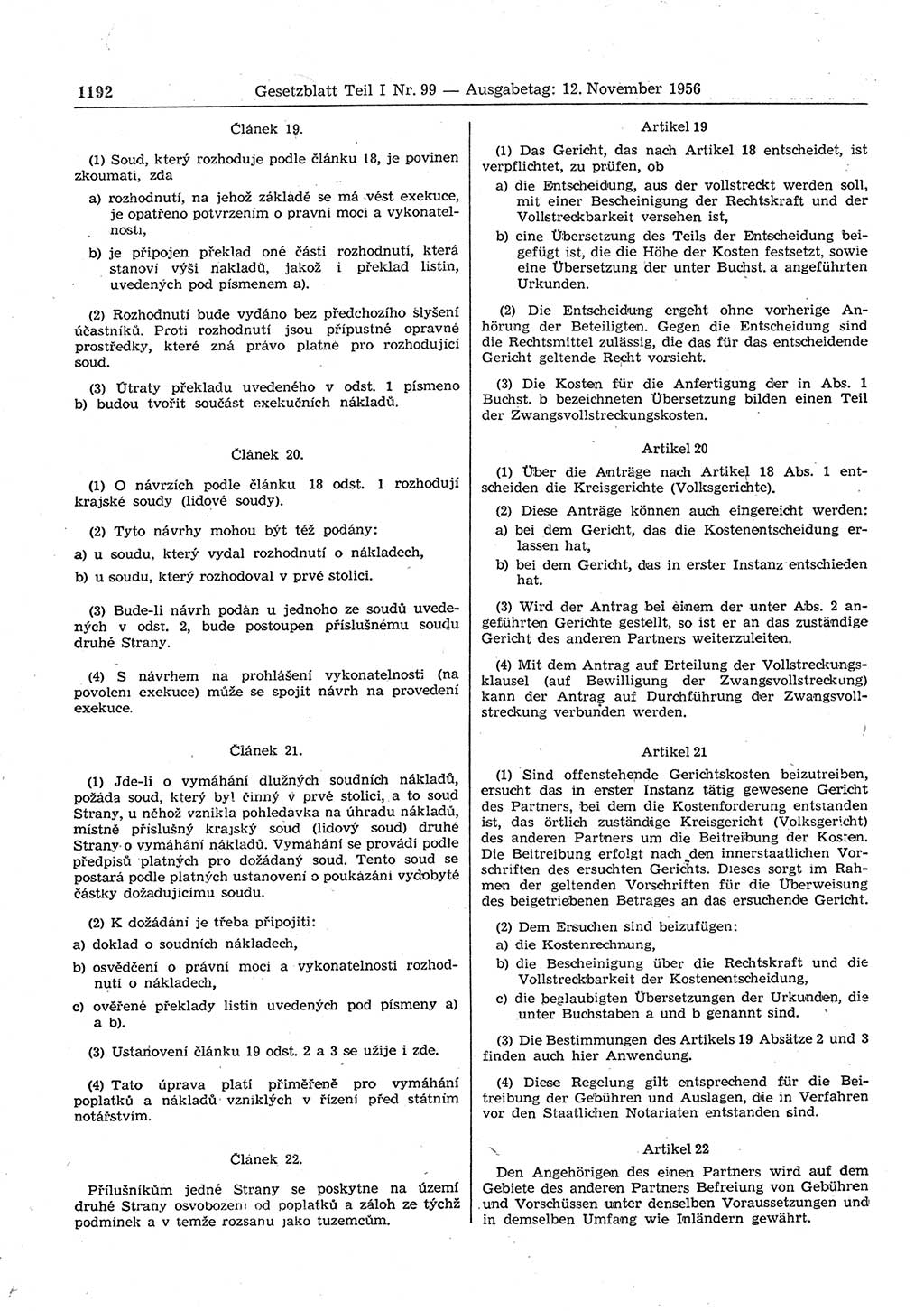 Gesetzblatt (GBl.) der Deutschen Demokratischen Republik (DDR) Teil Ⅰ 1956, Seite 1192 (GBl. DDR Ⅰ 1956, S. 1192)