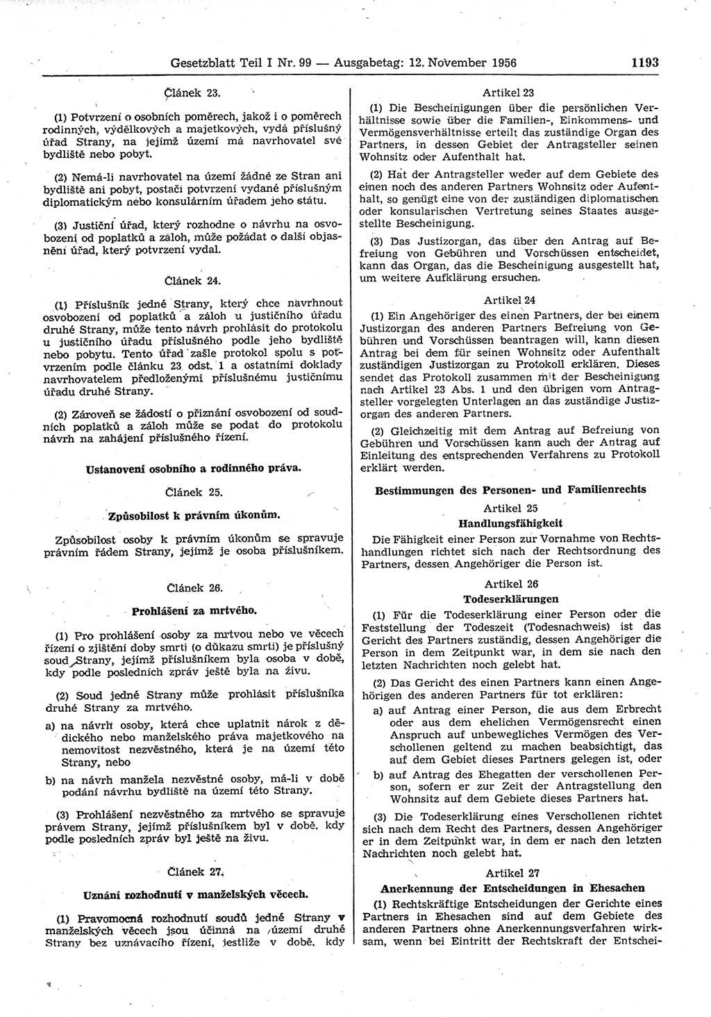 Gesetzblatt (GBl.) der Deutschen Demokratischen Republik (DDR) Teil Ⅰ 1956, Seite 1193 (GBl. DDR Ⅰ 1956, S. 1193)