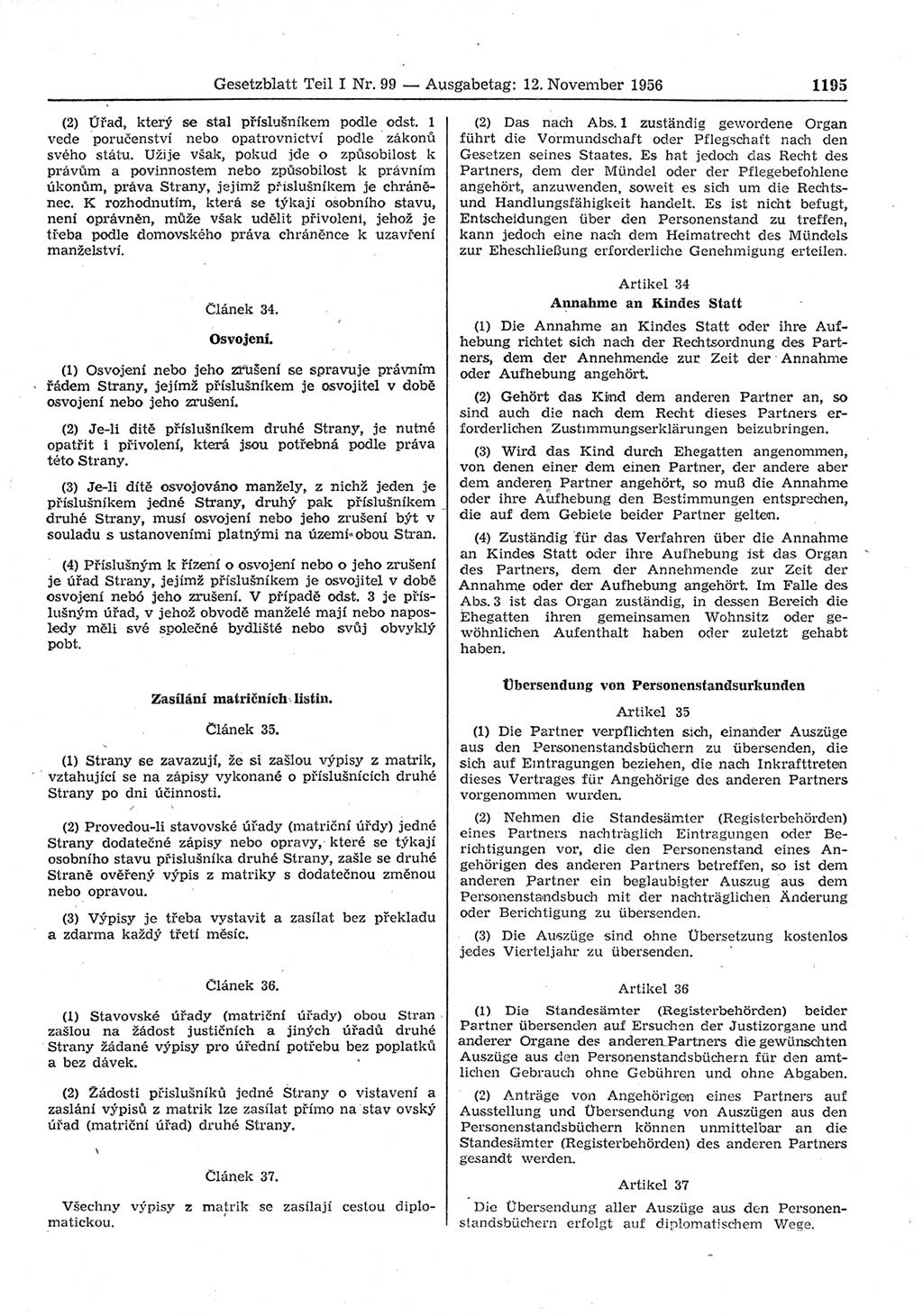 Gesetzblatt (GBl.) der Deutschen Demokratischen Republik (DDR) Teil Ⅰ 1956, Seite 1195 (GBl. DDR Ⅰ 1956, S. 1195)