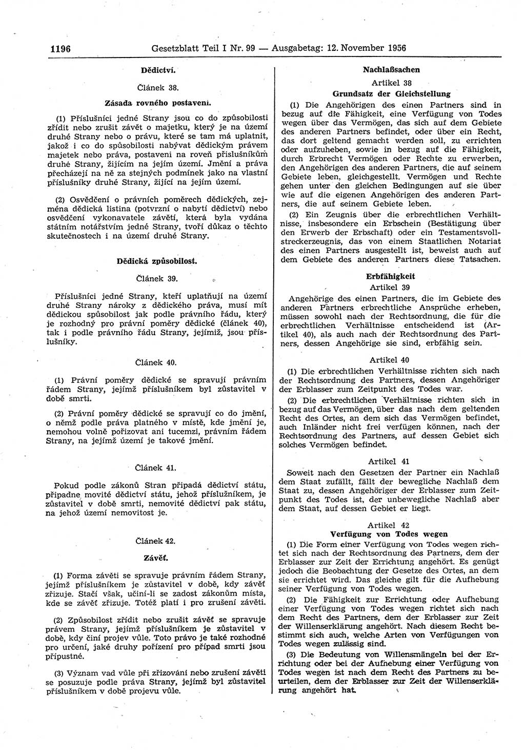 Gesetzblatt (GBl.) der Deutschen Demokratischen Republik (DDR) Teil Ⅰ 1956, Seite 1196 (GBl. DDR Ⅰ 1956, S. 1196)