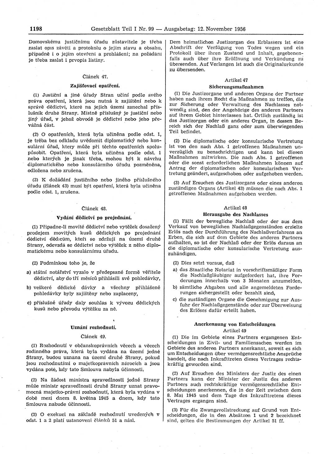 Gesetzblatt (GBl.) der Deutschen Demokratischen Republik (DDR) Teil Ⅰ 1956, Seite 1198 (GBl. DDR Ⅰ 1956, S. 1198)