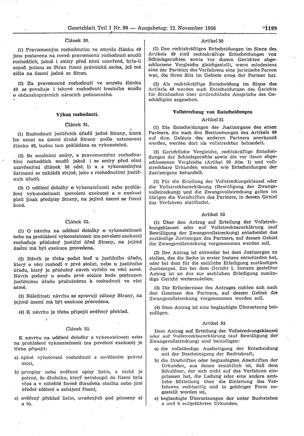 Gesetzblatt (GBl.) der Deutschen Demokratischen Republik (DDR) Teil Ⅰ 1956, Seite 1199 (GBl. DDR Ⅰ 1956, S. 1199)