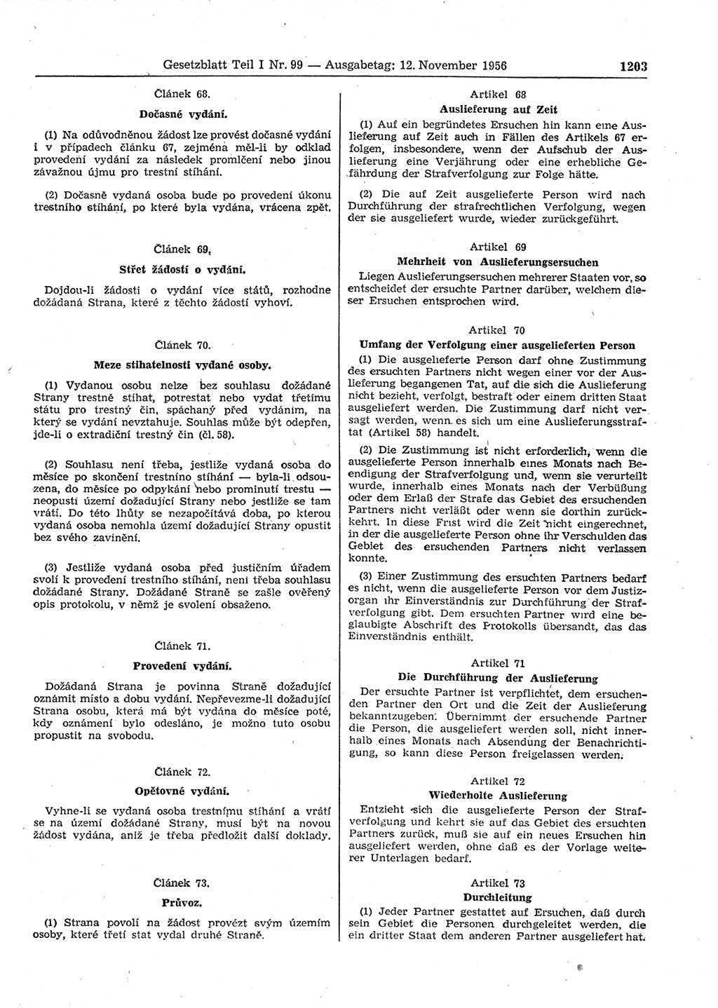 Gesetzblatt (GBl.) der Deutschen Demokratischen Republik (DDR) Teil Ⅰ 1956, Seite 1203 (GBl. DDR Ⅰ 1956, S. 1203)