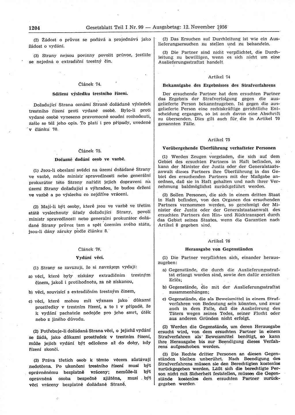 Gesetzblatt (GBl.) der Deutschen Demokratischen Republik (DDR) Teil Ⅰ 1956, Seite 1204 (GBl. DDR Ⅰ 1956, S. 1204)