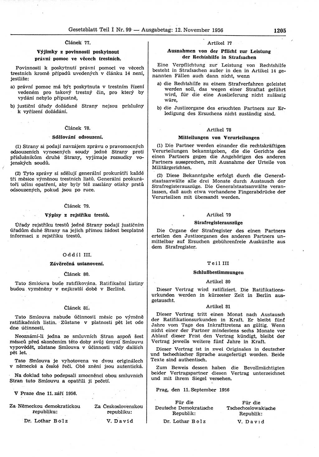 Gesetzblatt (GBl.) der Deutschen Demokratischen Republik (DDR) Teil Ⅰ 1956, Seite 1205 (GBl. DDR Ⅰ 1956, S. 1205)