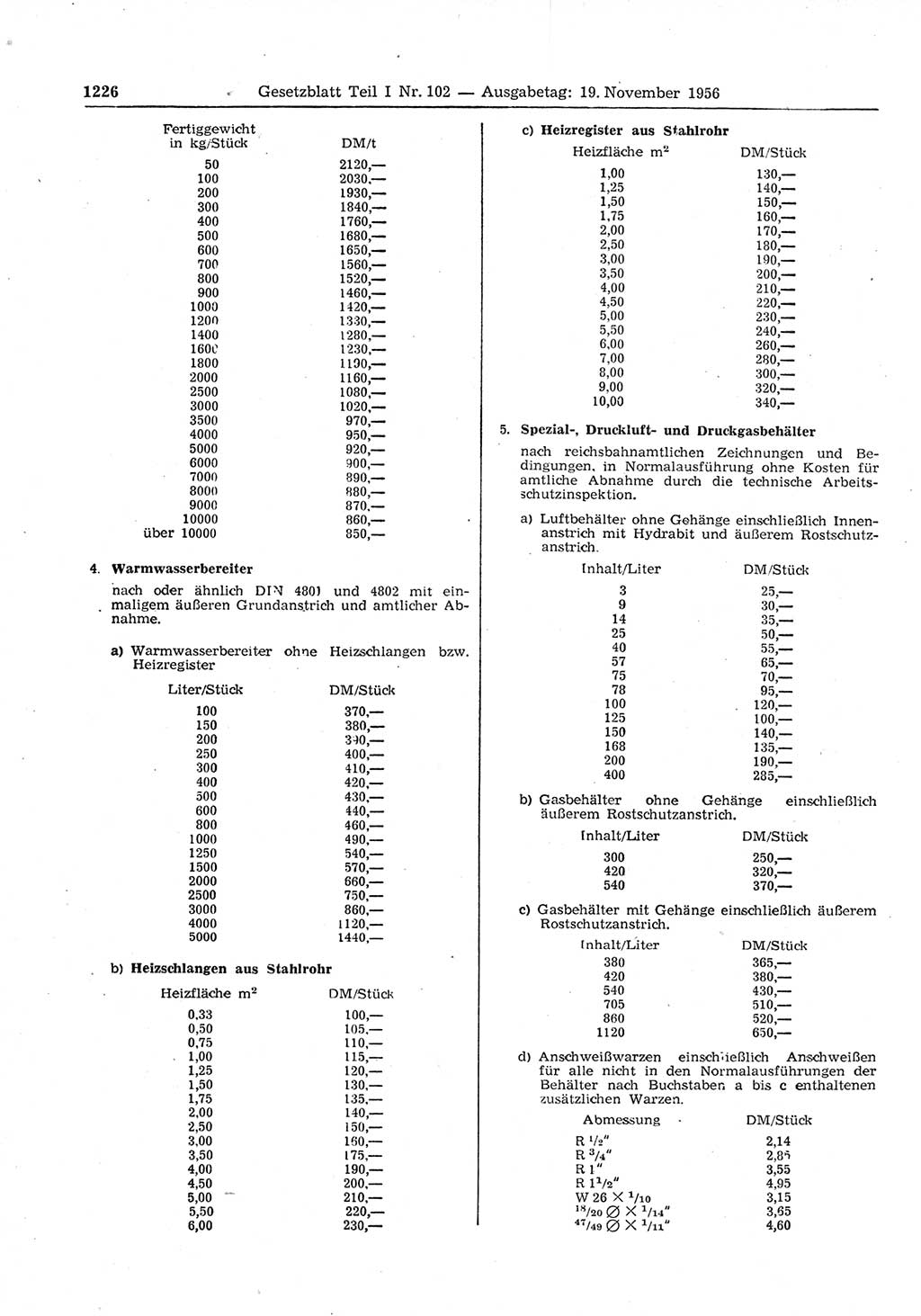 Gesetzblatt (GBl.) der Deutschen Demokratischen Republik (DDR) Teil Ⅰ 1956, Seite 1226 (GBl. DDR Ⅰ 1956, S. 1226)