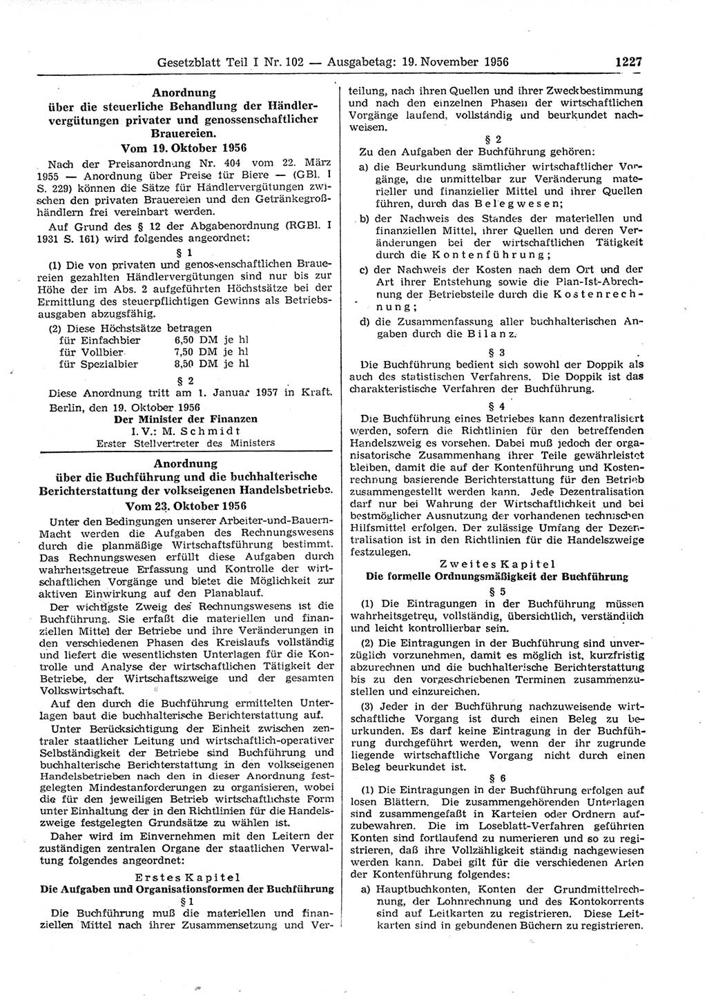 Gesetzblatt (GBl.) der Deutschen Demokratischen Republik (DDR) Teil Ⅰ 1956, Seite 1227 (GBl. DDR Ⅰ 1956, S. 1227)