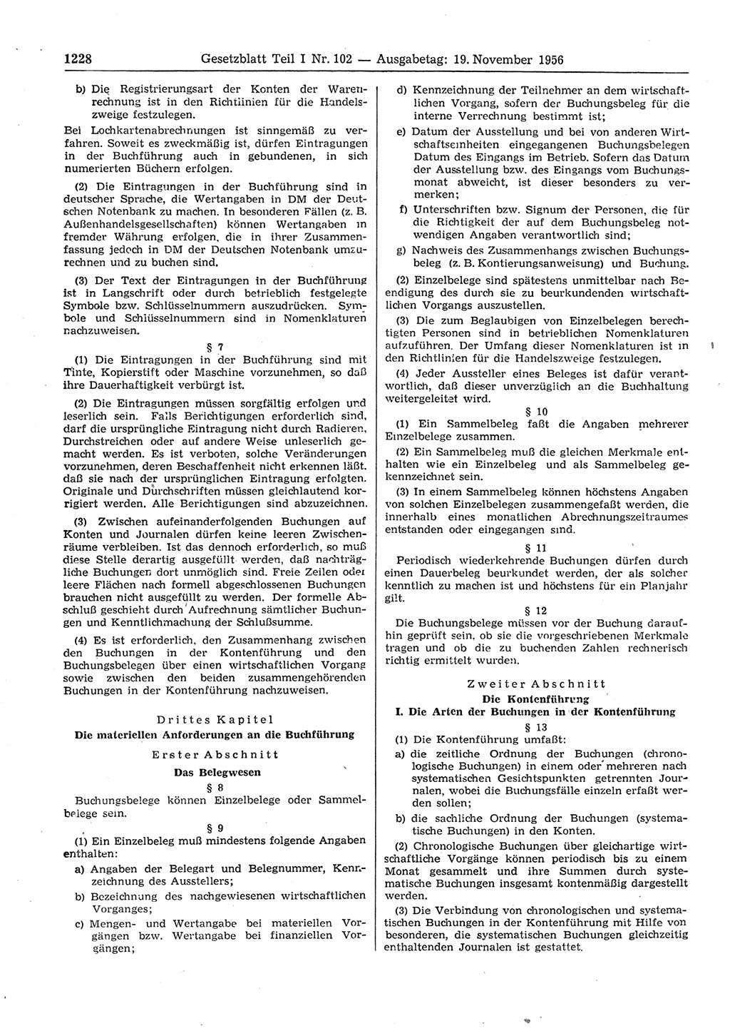 Gesetzblatt (GBl.) der Deutschen Demokratischen Republik (DDR) Teil Ⅰ 1956, Seite 1228 (GBl. DDR Ⅰ 1956, S. 1228)