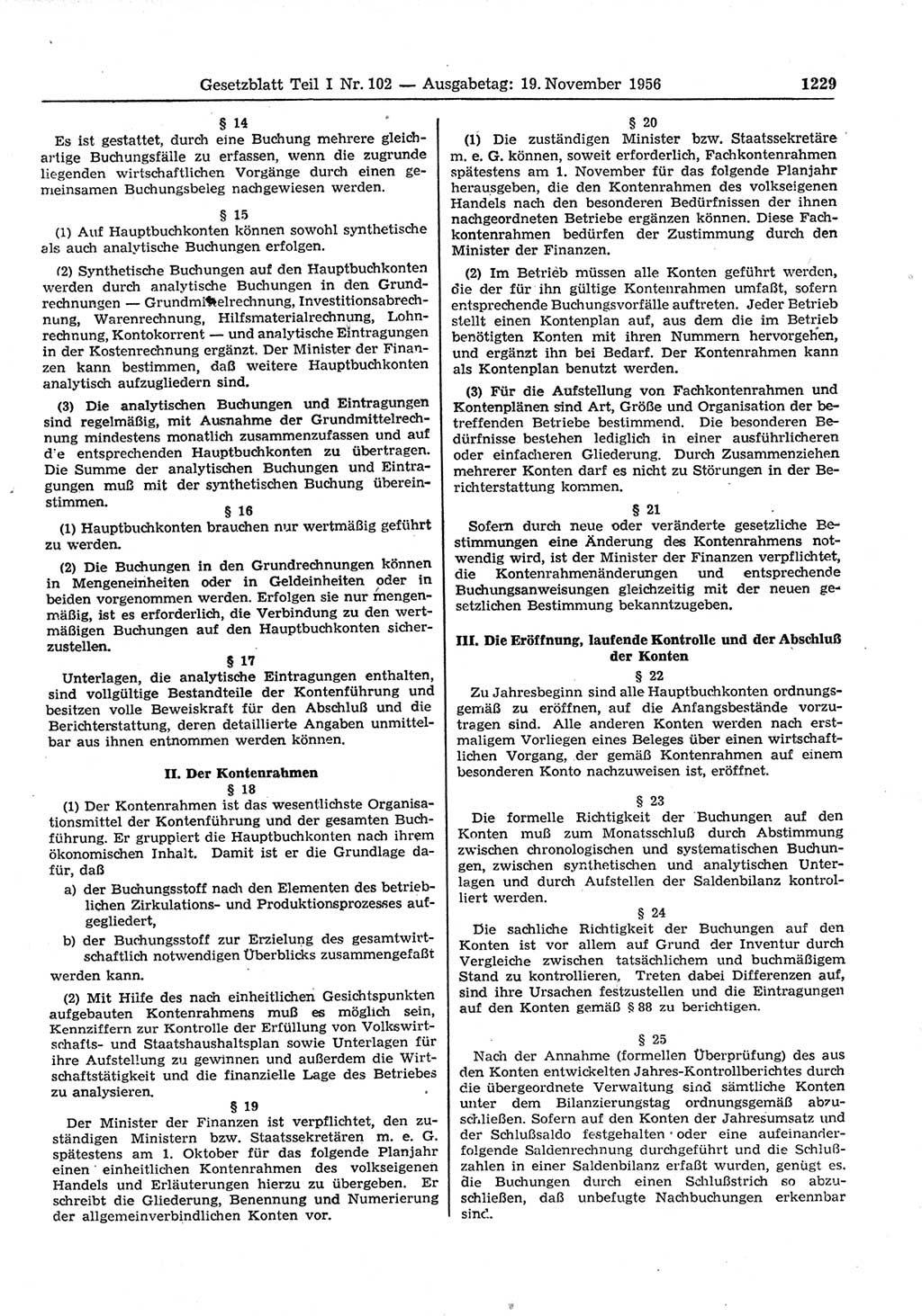 Gesetzblatt (GBl.) der Deutschen Demokratischen Republik (DDR) Teil Ⅰ 1956, Seite 1229 (GBl. DDR Ⅰ 1956, S. 1229)