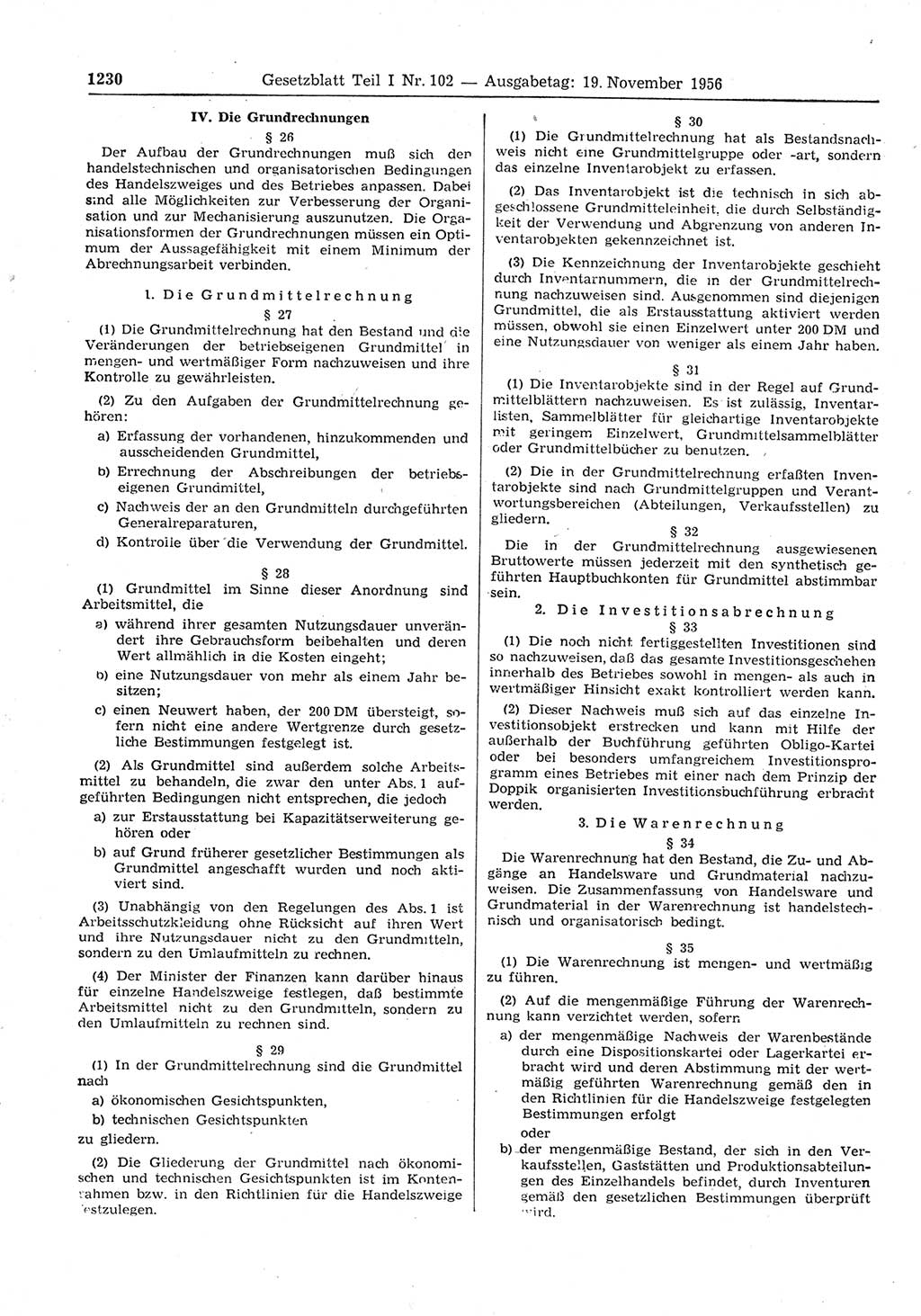 Gesetzblatt (GBl.) der Deutschen Demokratischen Republik (DDR) Teil Ⅰ 1956, Seite 1230 (GBl. DDR Ⅰ 1956, S. 1230)