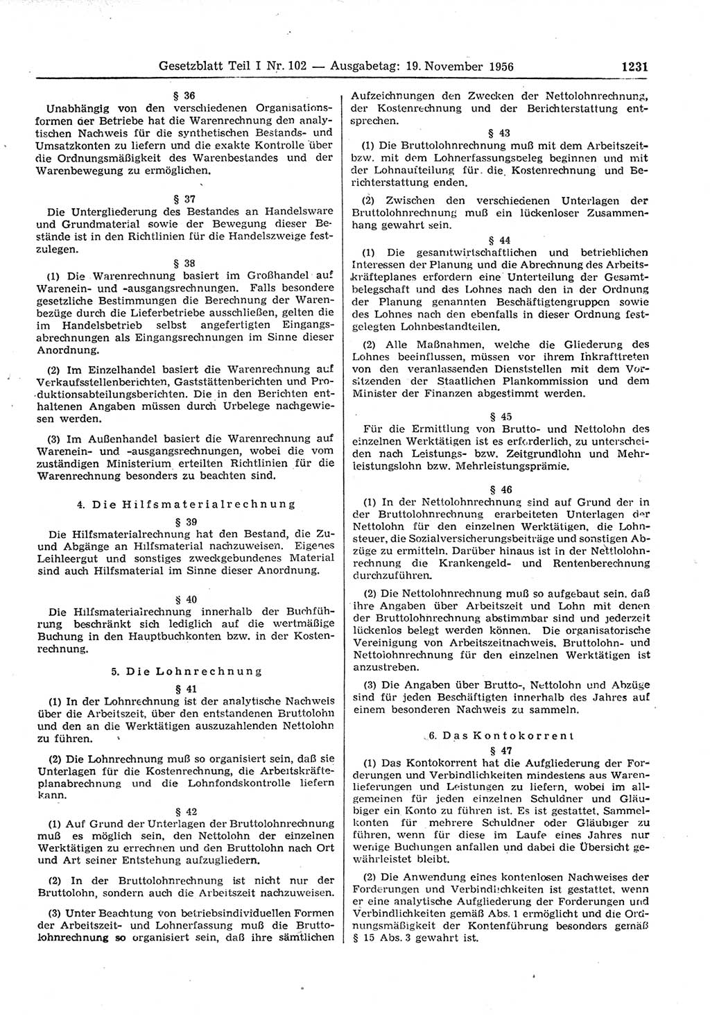 Gesetzblatt (GBl.) der Deutschen Demokratischen Republik (DDR) Teil Ⅰ 1956, Seite 1231 (GBl. DDR Ⅰ 1956, S. 1231)