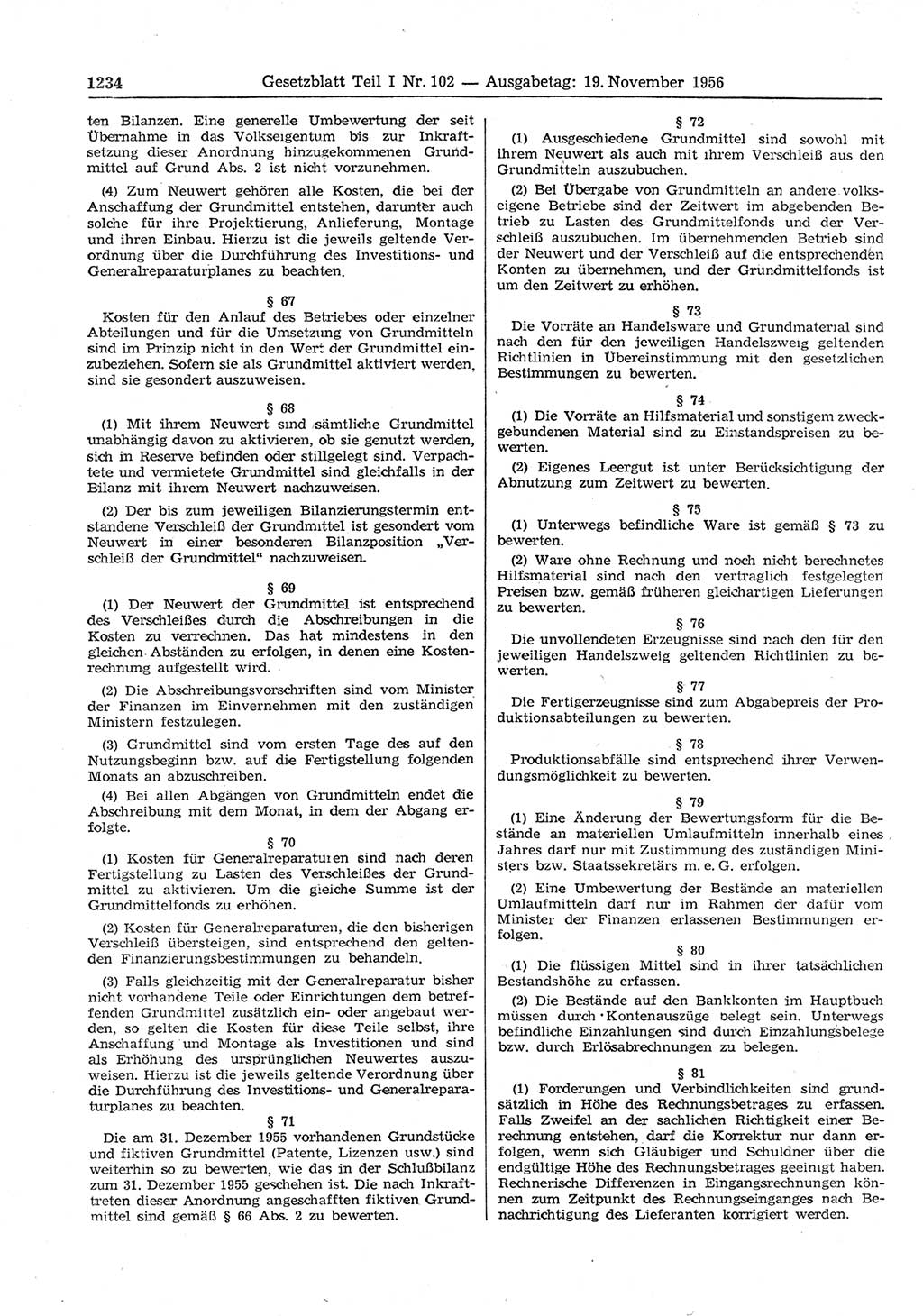 Gesetzblatt (GBl.) der Deutschen Demokratischen Republik (DDR) Teil Ⅰ 1956, Seite 1234 (GBl. DDR Ⅰ 1956, S. 1234)