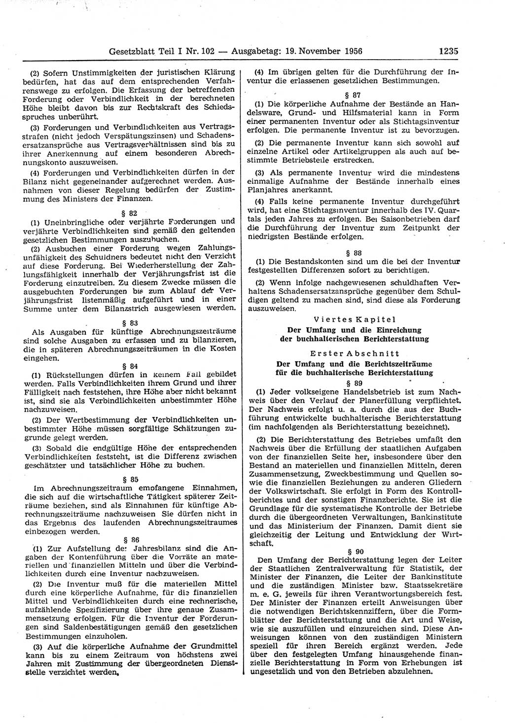 Gesetzblatt (GBl.) der Deutschen Demokratischen Republik (DDR) Teil Ⅰ 1956, Seite 1235 (GBl. DDR Ⅰ 1956, S. 1235)