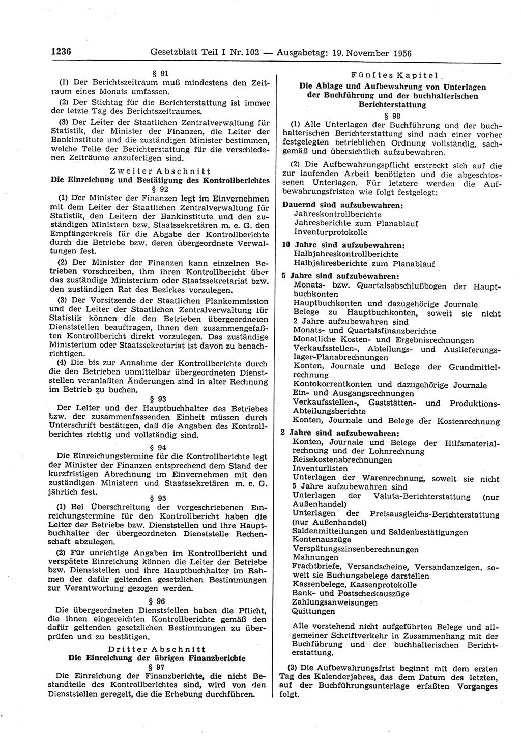 Gesetzblatt (GBl.) der Deutschen Demokratischen Republik (DDR) Teil Ⅰ 1956, Seite 1236 (GBl. DDR Ⅰ 1956, S. 1236)