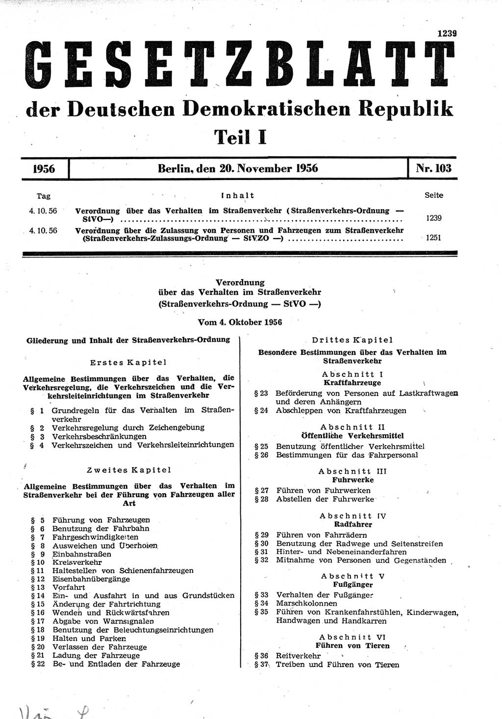 Gesetzblatt (GBl.) der Deutschen Demokratischen Republik (DDR) Teil Ⅰ 1956, Seite 1239 (GBl. DDR Ⅰ 1956, S. 1239)