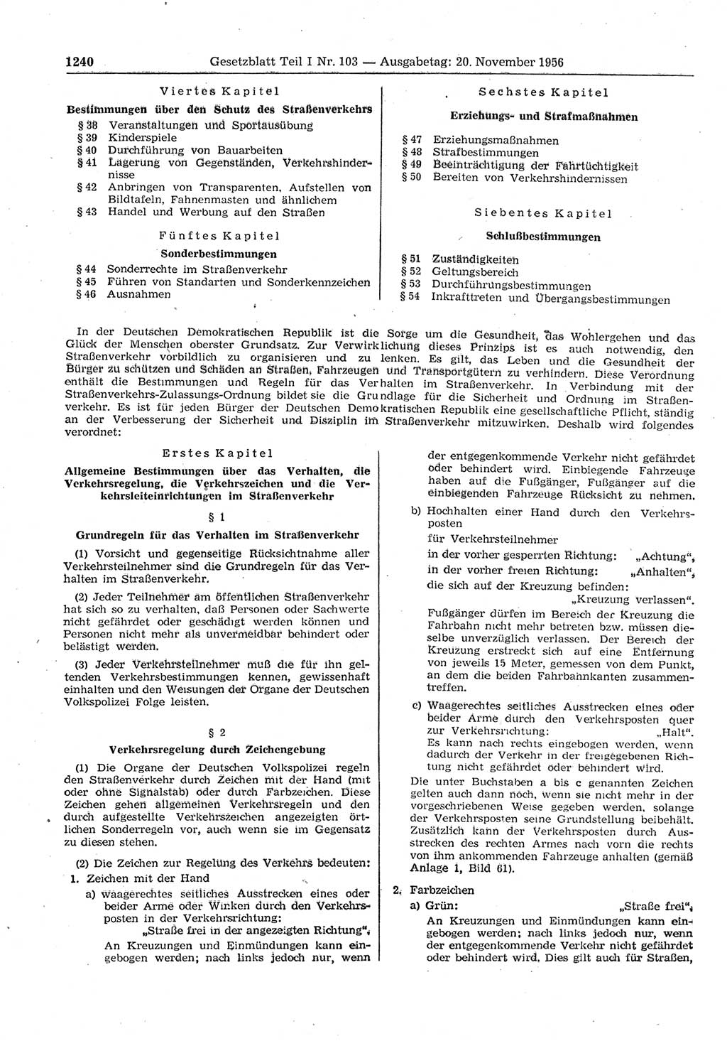Gesetzblatt (GBl.) der Deutschen Demokratischen Republik (DDR) Teil Ⅰ 1956, Seite 1240 (GBl. DDR Ⅰ 1956, S. 1240)