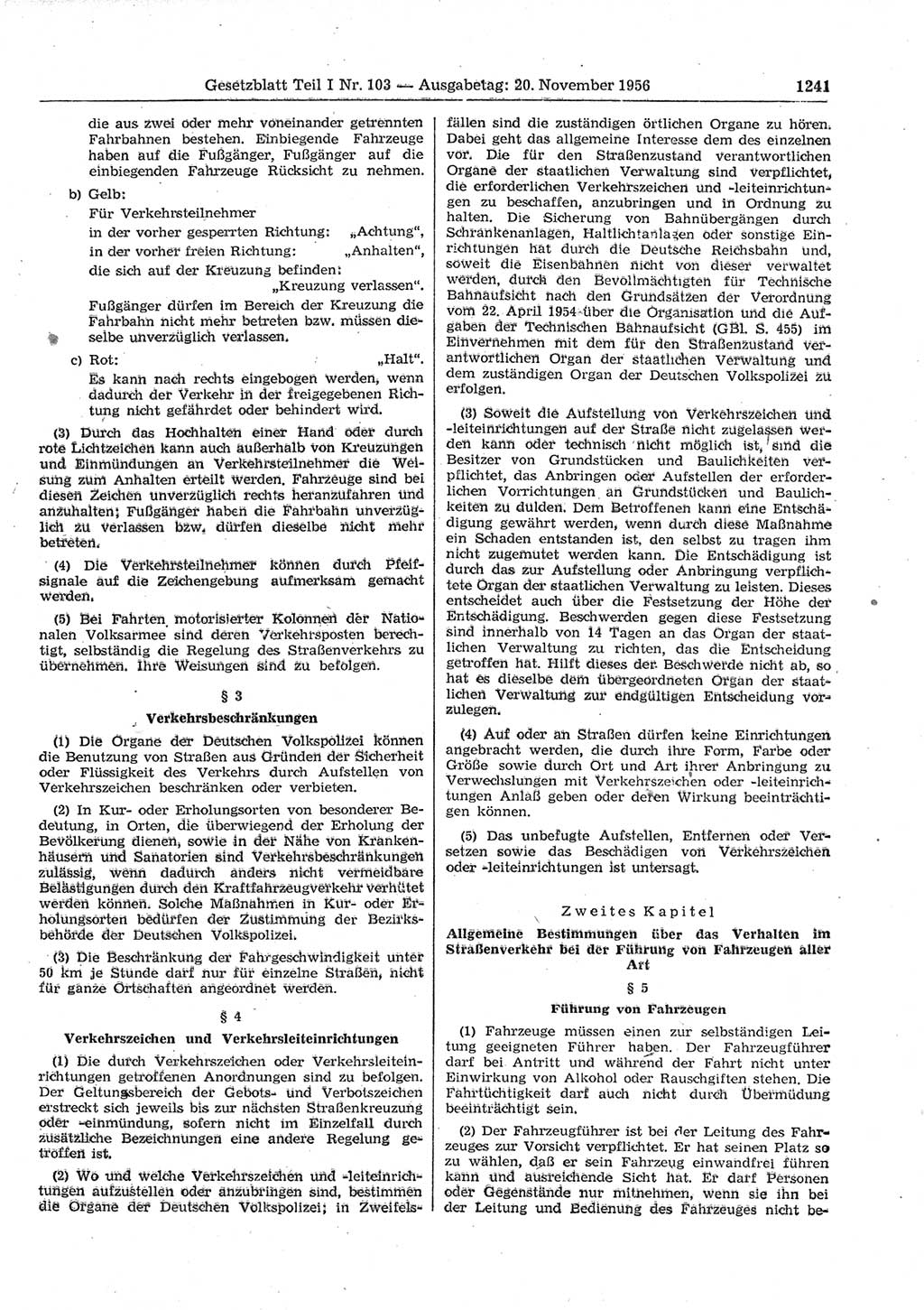 Gesetzblatt (GBl.) der Deutschen Demokratischen Republik (DDR) Teil Ⅰ 1956, Seite 1241 (GBl. DDR Ⅰ 1956, S. 1241)