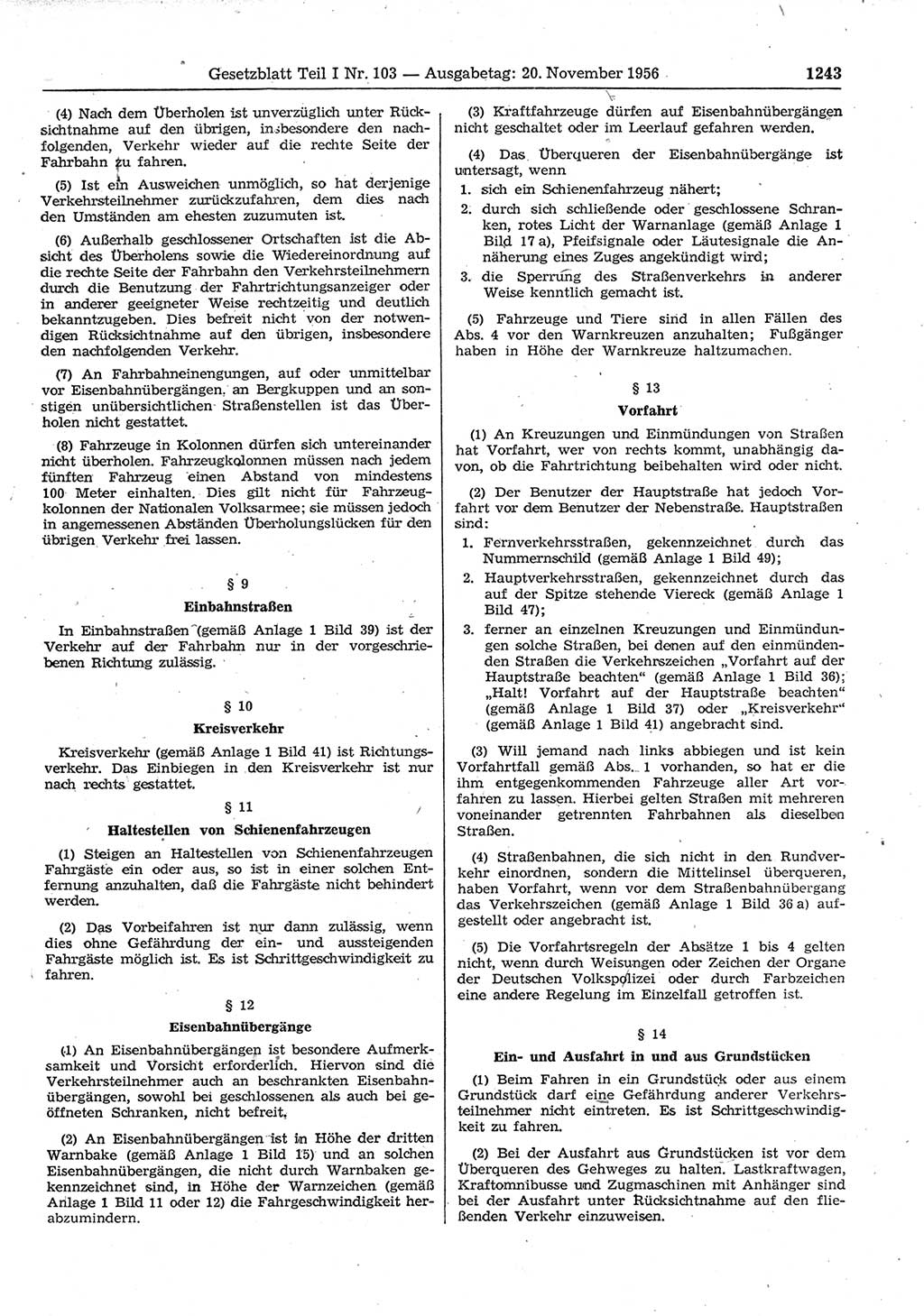 Gesetzblatt (GBl.) der Deutschen Demokratischen Republik (DDR) Teil Ⅰ 1956, Seite 1243 (GBl. DDR Ⅰ 1956, S. 1243)