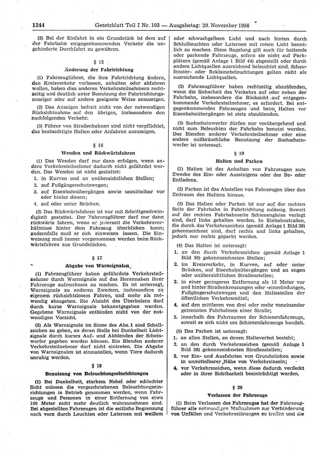Gesetzblatt (GBl.) der Deutschen Demokratischen Republik (DDR) Teil Ⅰ 1956, Seite 1244 (GBl. DDR Ⅰ 1956, S. 1244)