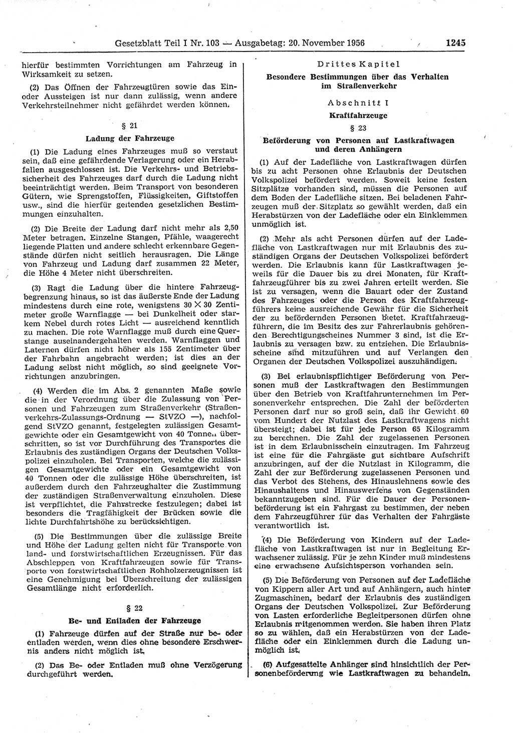 Gesetzblatt (GBl.) der Deutschen Demokratischen Republik (DDR) Teil Ⅰ 1956, Seite 1245 (GBl. DDR Ⅰ 1956, S. 1245)