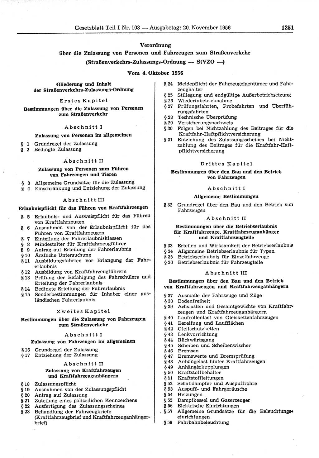 Gesetzblatt (GBl.) der Deutschen Demokratischen Republik (DDR) Teil Ⅰ 1956, Seite 1251 (GBl. DDR Ⅰ 1956, S. 1251)