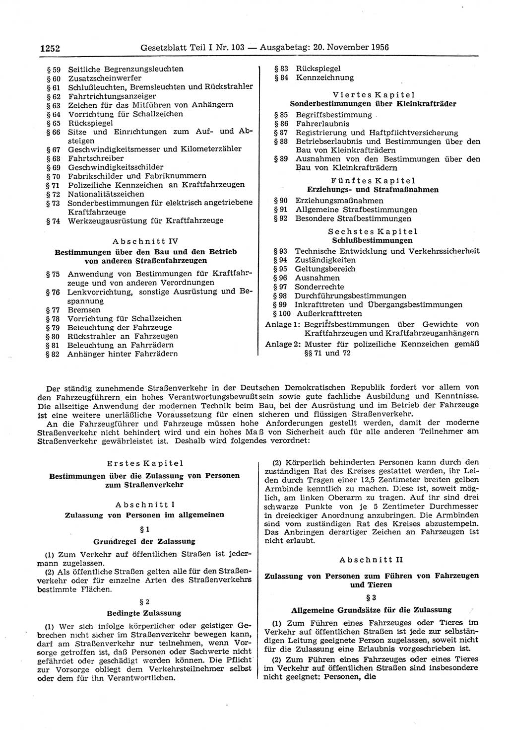 Gesetzblatt (GBl.) der Deutschen Demokratischen Republik (DDR) Teil Ⅰ 1956, Seite 1252 (GBl. DDR Ⅰ 1956, S. 1252)