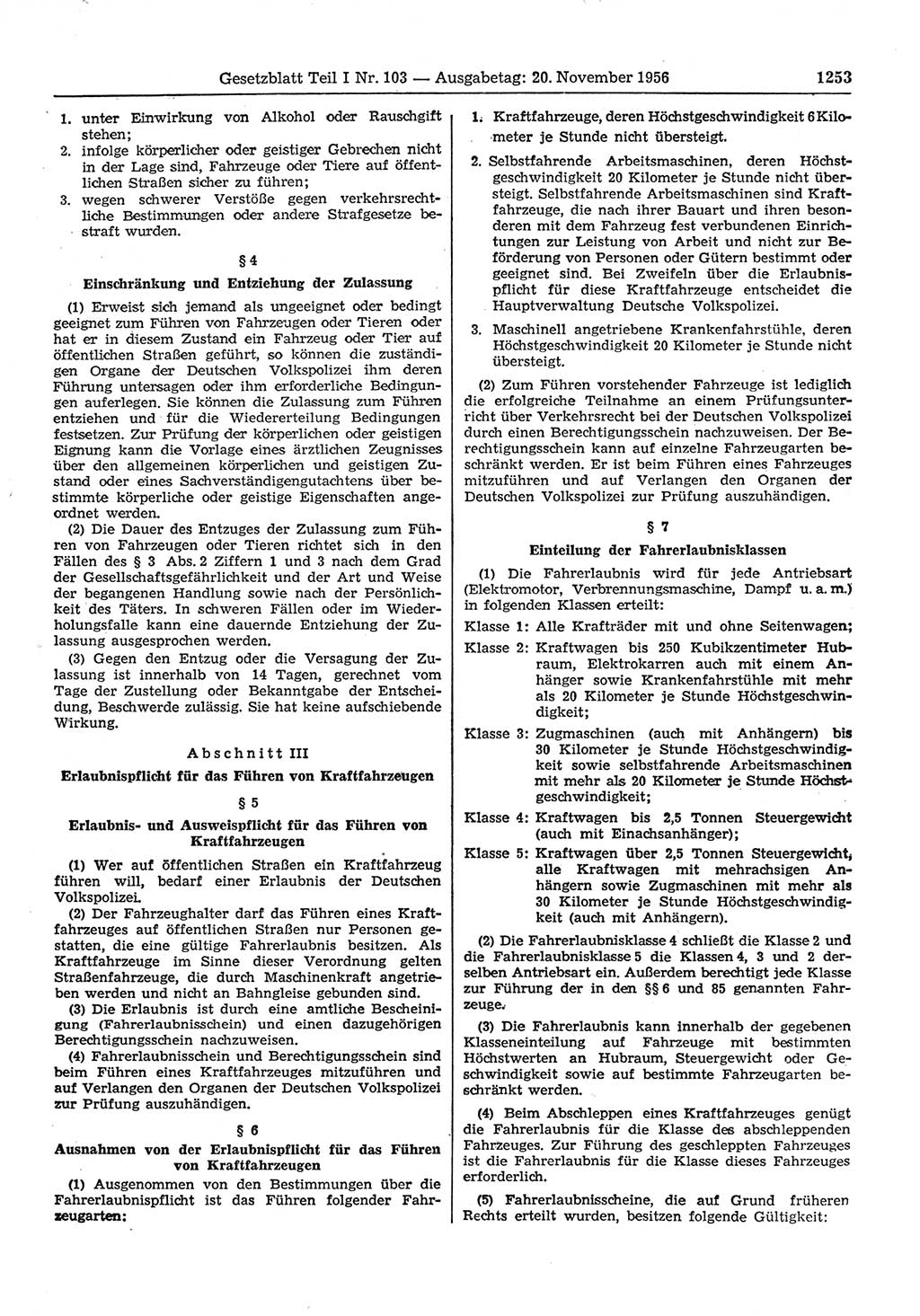 Gesetzblatt (GBl.) der Deutschen Demokratischen Republik (DDR) Teil Ⅰ 1956, Seite 1253 (GBl. DDR Ⅰ 1956, S. 1253)