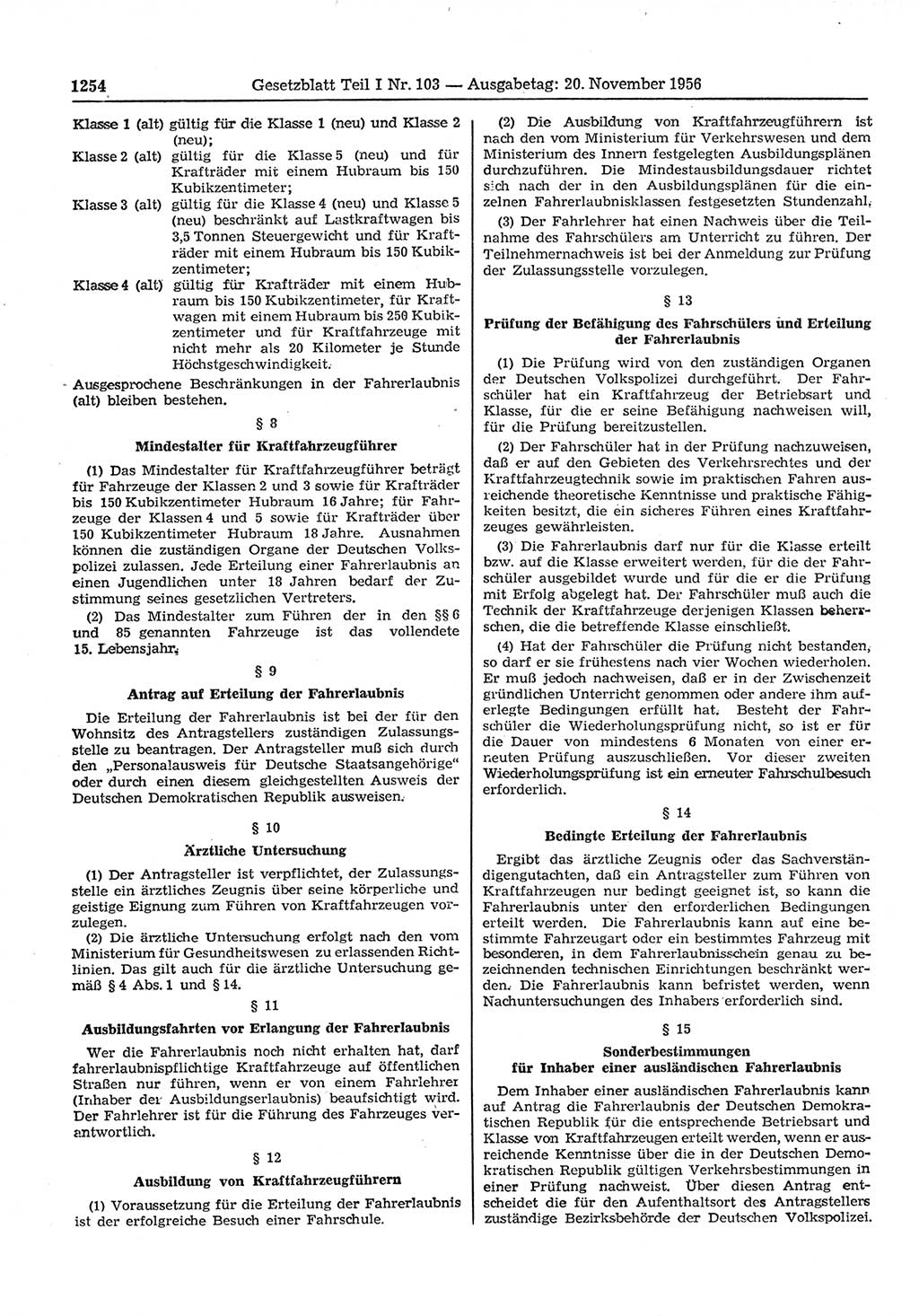 Gesetzblatt (GBl.) der Deutschen Demokratischen Republik (DDR) Teil Ⅰ 1956, Seite 1254 (GBl. DDR Ⅰ 1956, S. 1254)