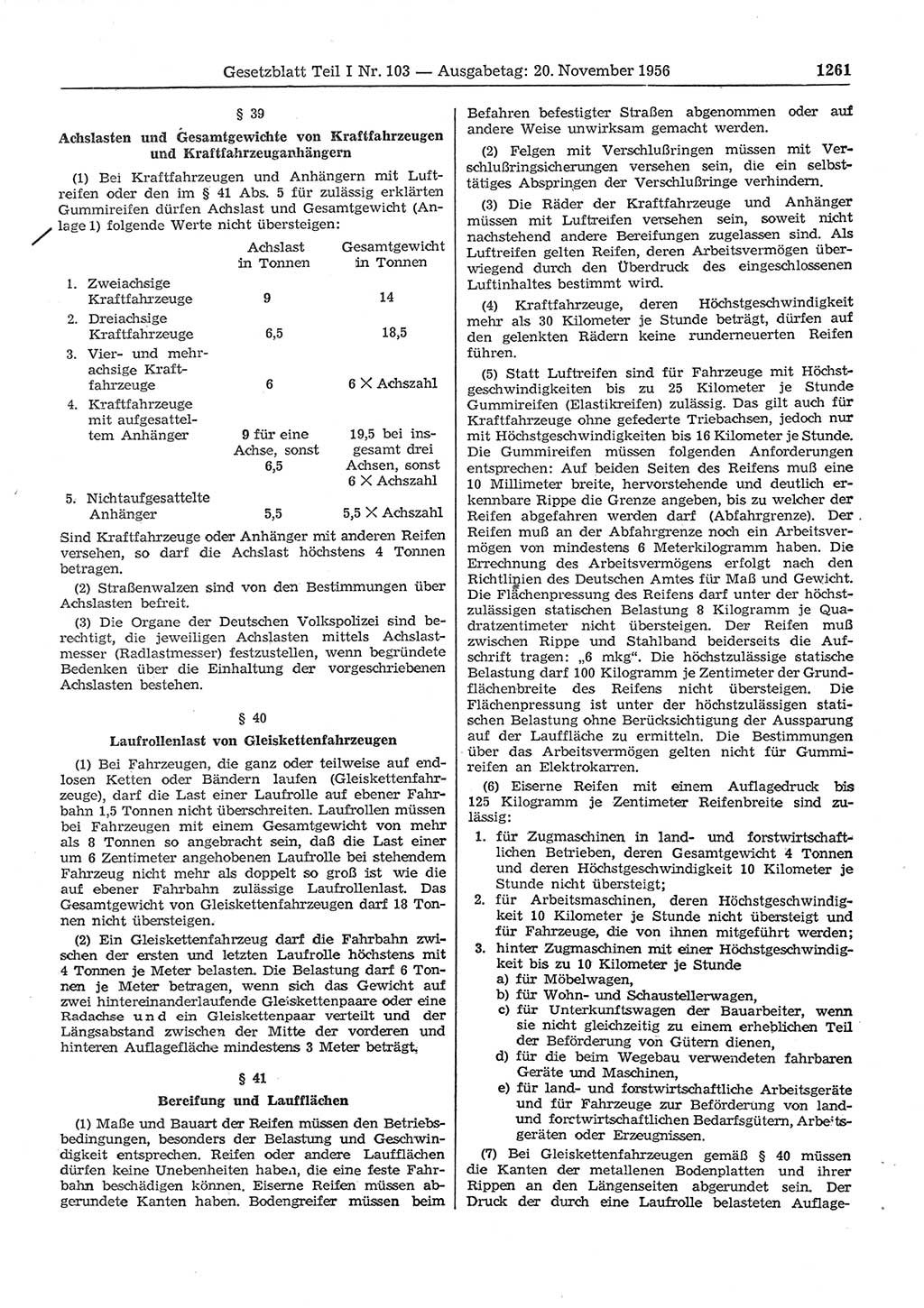 Gesetzblatt (GBl.) der Deutschen Demokratischen Republik (DDR) Teil Ⅰ 1956, Seite 1261 (GBl. DDR Ⅰ 1956, S. 1261)