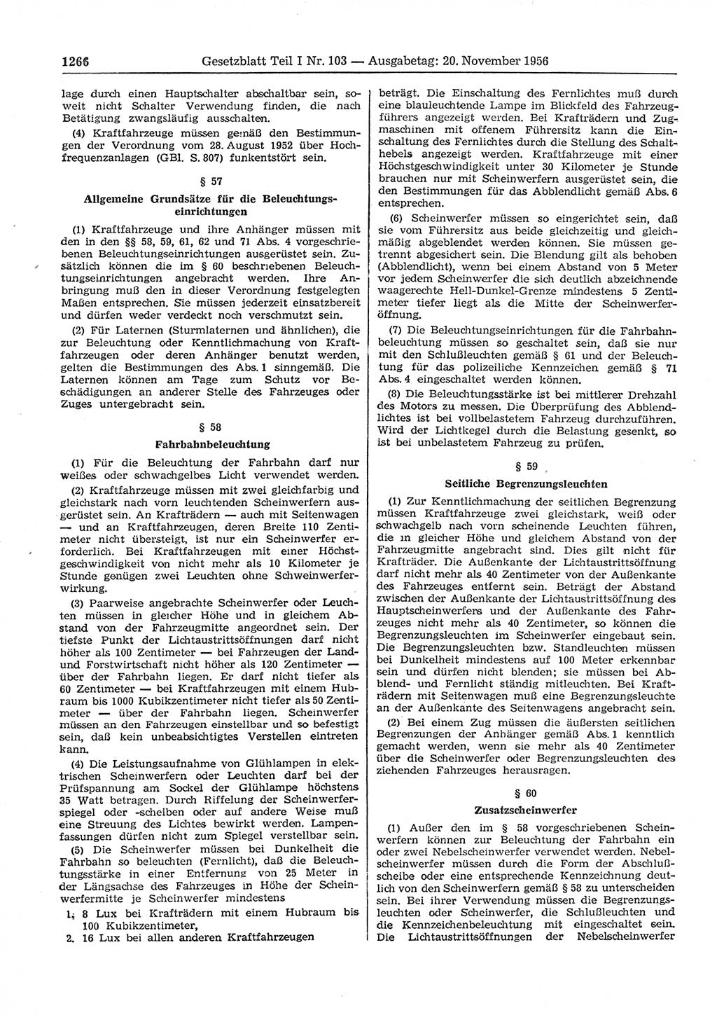 Gesetzblatt (GBl.) der Deutschen Demokratischen Republik (DDR) Teil Ⅰ 1956, Seite 1266 (GBl. DDR Ⅰ 1956, S. 1266)